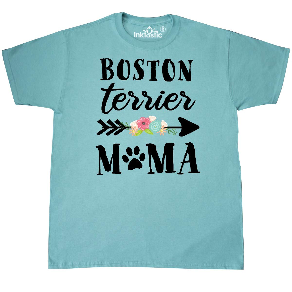 Inktastic Boston Terrier Mama with Flowers and Arrow Graphic T-Shirt - Cute Dog Lover Tee for Women, Mothers Day Gift, Casual Wear & Pet Owner Apparel