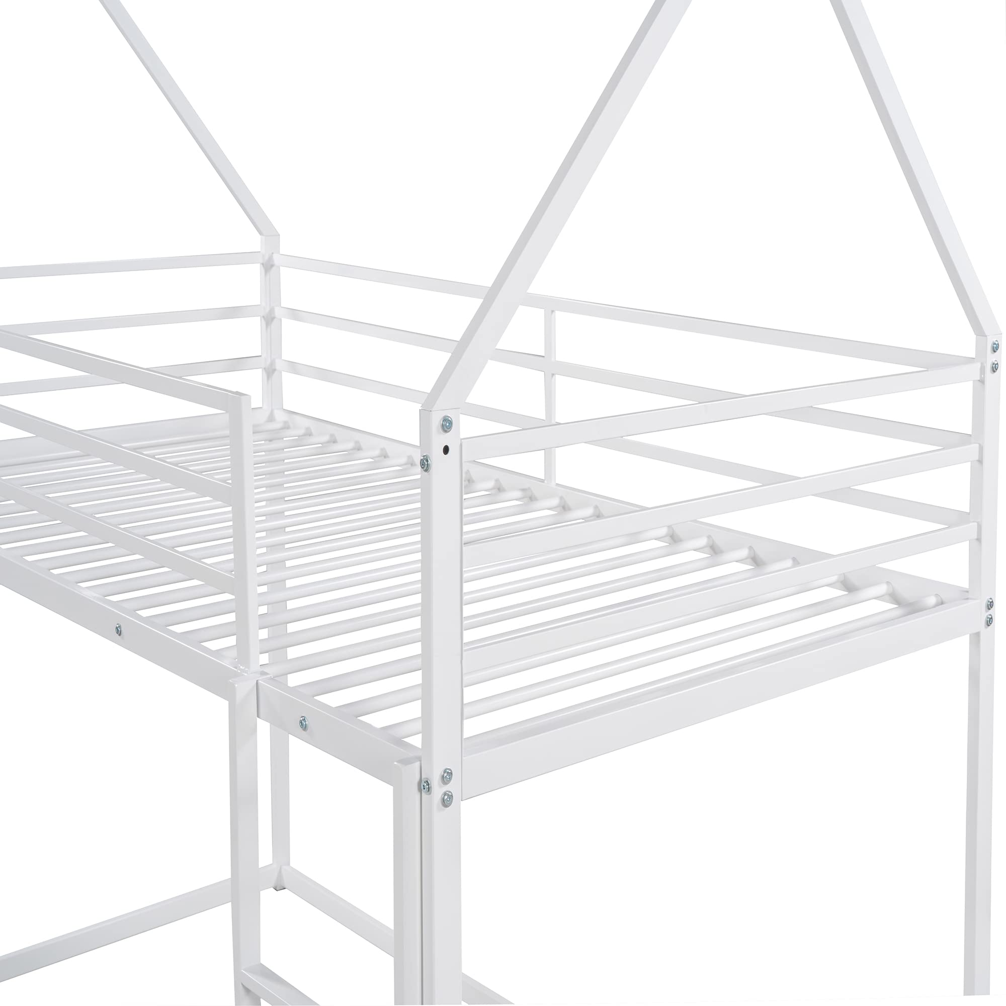 Twin Over Twin Metal Bunk Bed with Built-in Ladder - Sturdy Kids & Toddler Bunk Bed Frame - White House Style with Mosquito Net Option - Perfect for Small Bedrooms, Shared Kids Rooms & Vacation Homes