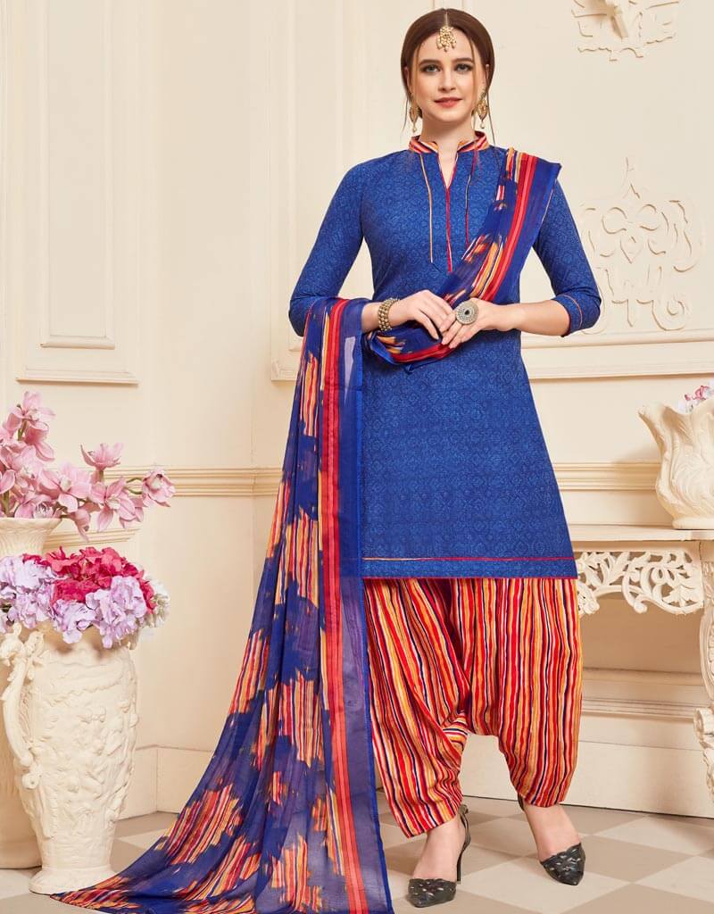 Stylish Blue Cotton Patiyala Suit for Women | Comfortable Ethnic Wear | Perfect for Festivals, Weddings & Casual Outings
