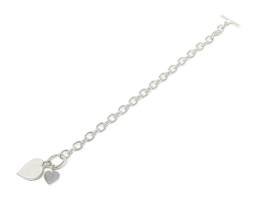 Strictly Gifts Sterling Silver Double Heart Charm Bracelet with Adjustable Toggle Clasp - Perfect for Valentine's Day Gifts, Anniversary Presents & Everyday Elegant Wear