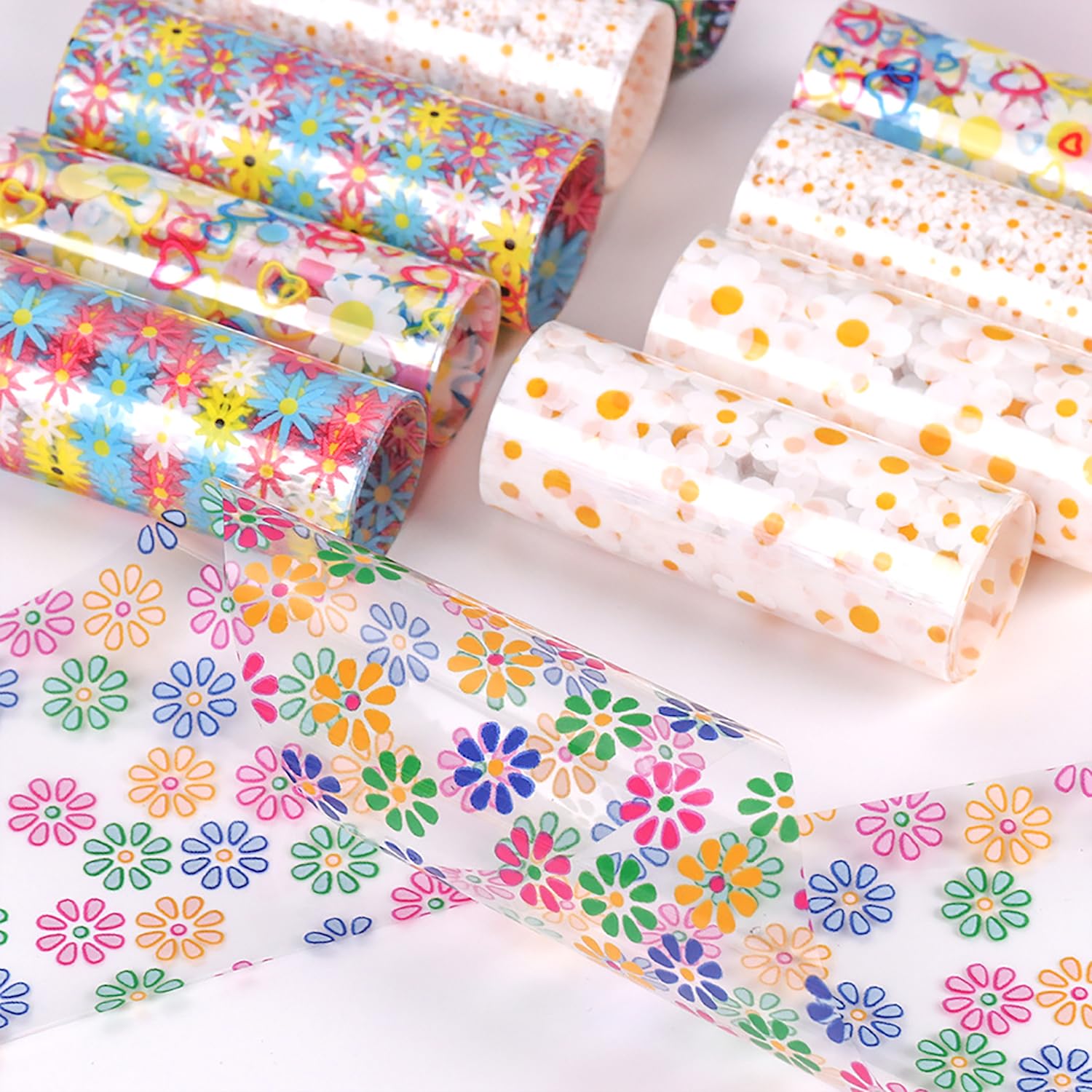 10 Rolls Holographic Daisy Nail Transfer Foil - Iridescent Nail Art Foil for Manicure Designs, 3D Nail Stickers for Women (Flower & Holographic Patterns) - Perfect for DIY Nail Art, Salon Use, and Special Occasions