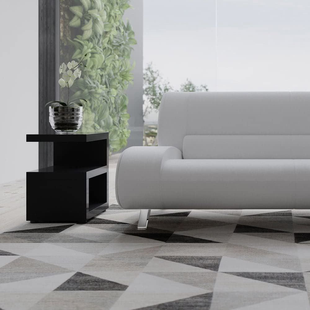 ZURI Furniture Jayden High Gloss Modern Side Table - Black Nightstand for Bedroom, Living Room, or Office - Contemporary Accent Table with Sleek Design