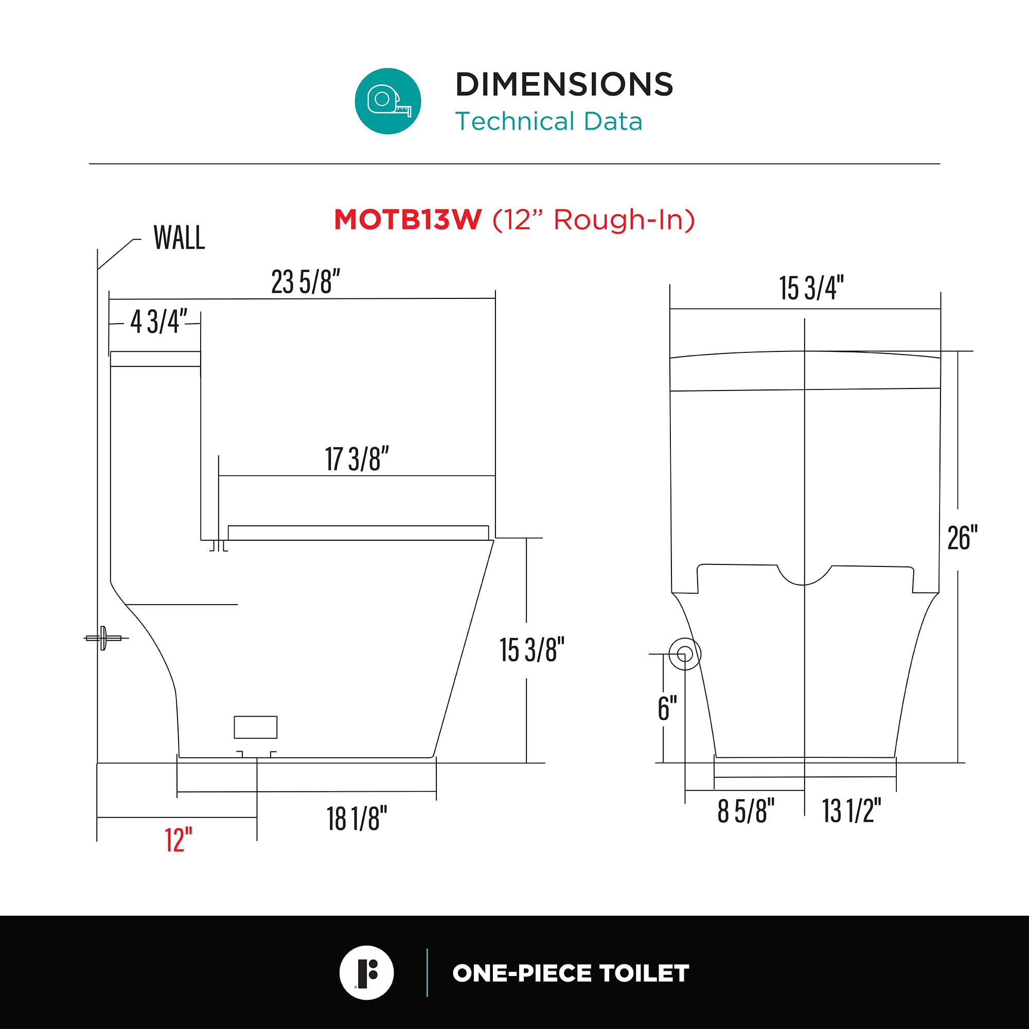 Modern One-Piece Toilet with High-Efficiency Dual Flush System | Compact Space-Saving Design | Round Toilet Seat | 12