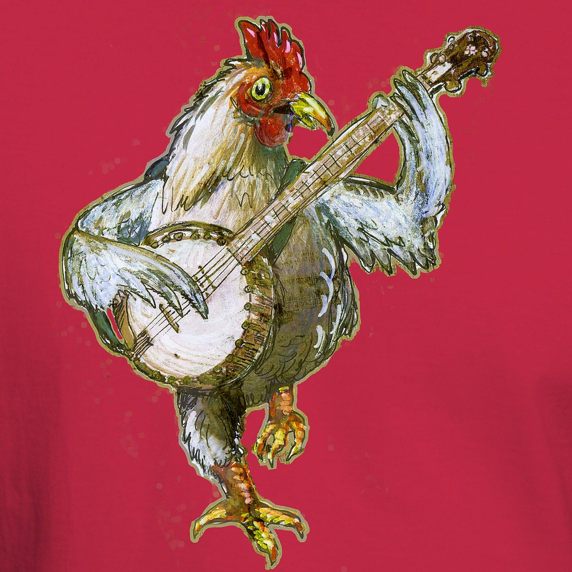 Banjo Chicken Graphic T-Shirt for Men - 100% Cotton Classic Dark Tee - Perfect for Casual Wear, Music Festivals & Gift Giving