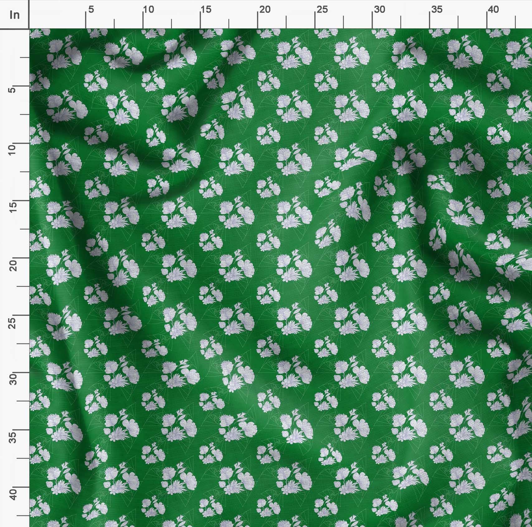 Soimoi Moss Green Georgette Fabric by The Yard - 42 Inch Wide Floral & Geometric Printed Textile for DIY Crafts, Dresses, Curtains, and Home Decor