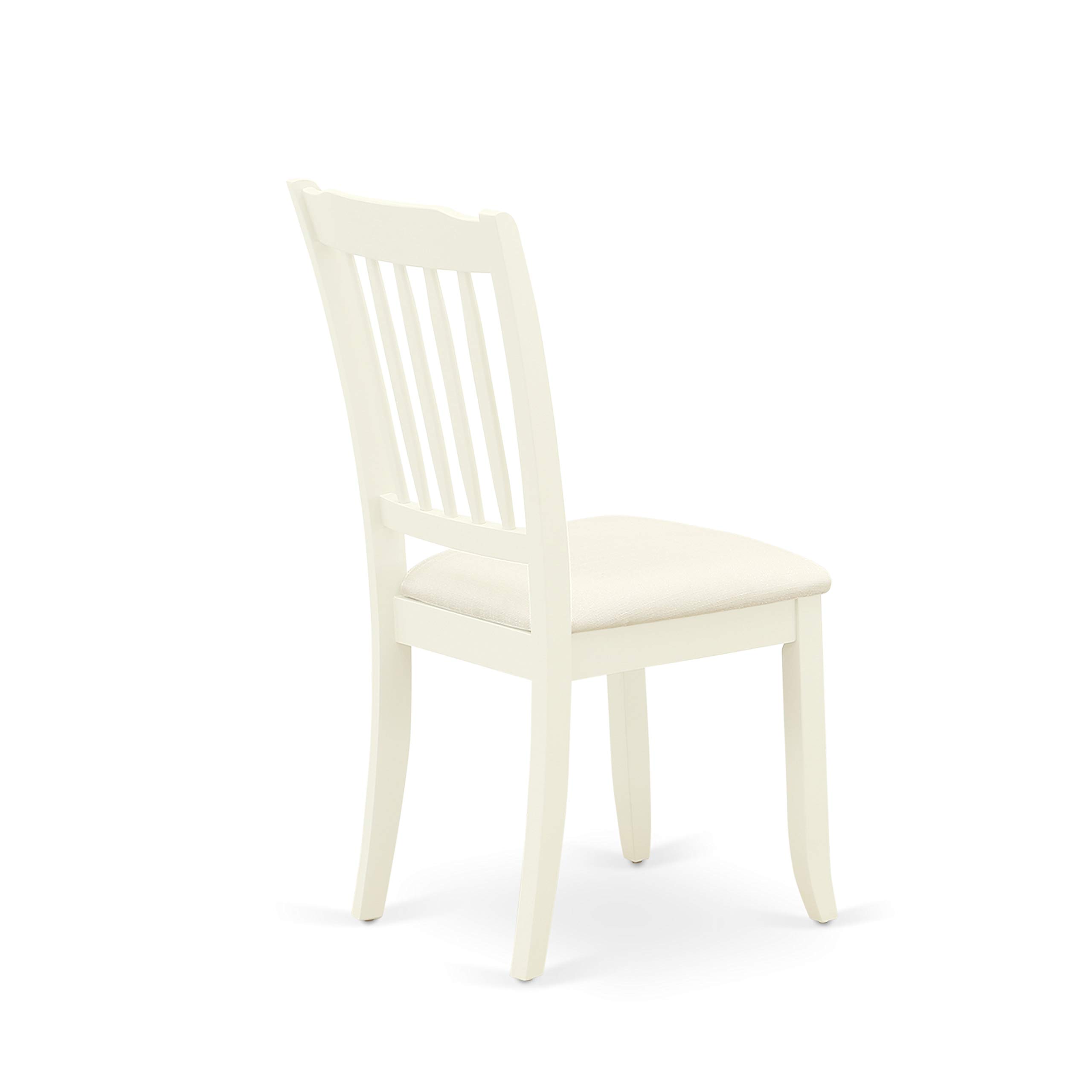 East West Furniture AMDA3-LWH-C 3 Piece Round Dining Table Set with Pedestal Base & 2 Linen Upholstered Chairs, 36x36 Inch, Linen White - Perfect for Small Spaces, Apartments, Breakfast Nooks & Cozy Kitchens