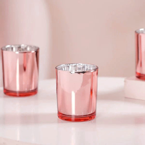 10 Pack Rose Gold Pink Glass Votive Tealight Candle Holders - Elegant Wedding, Bridal Shower, Baby Shower & Valentine's Day Decorations - Perfect for Romantic Dinner, Party Centerpieces and Home Decor