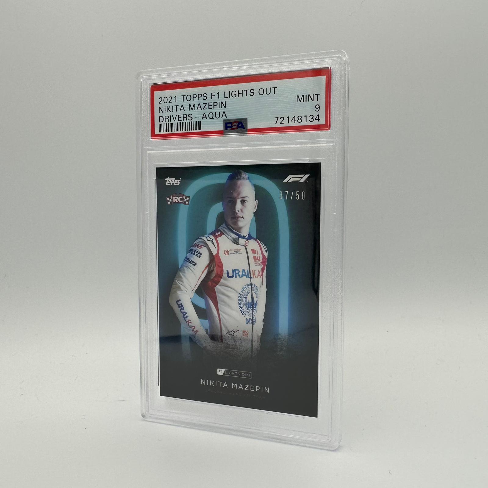 PSA 9 Graded 37/50 Nikita Mazepin Formula 1 Racing Driver Card - Aqua Parallel Parallel - Perfect for Collectors, Sports Memorabilia Enthusiasts, and F1 Racing Fans