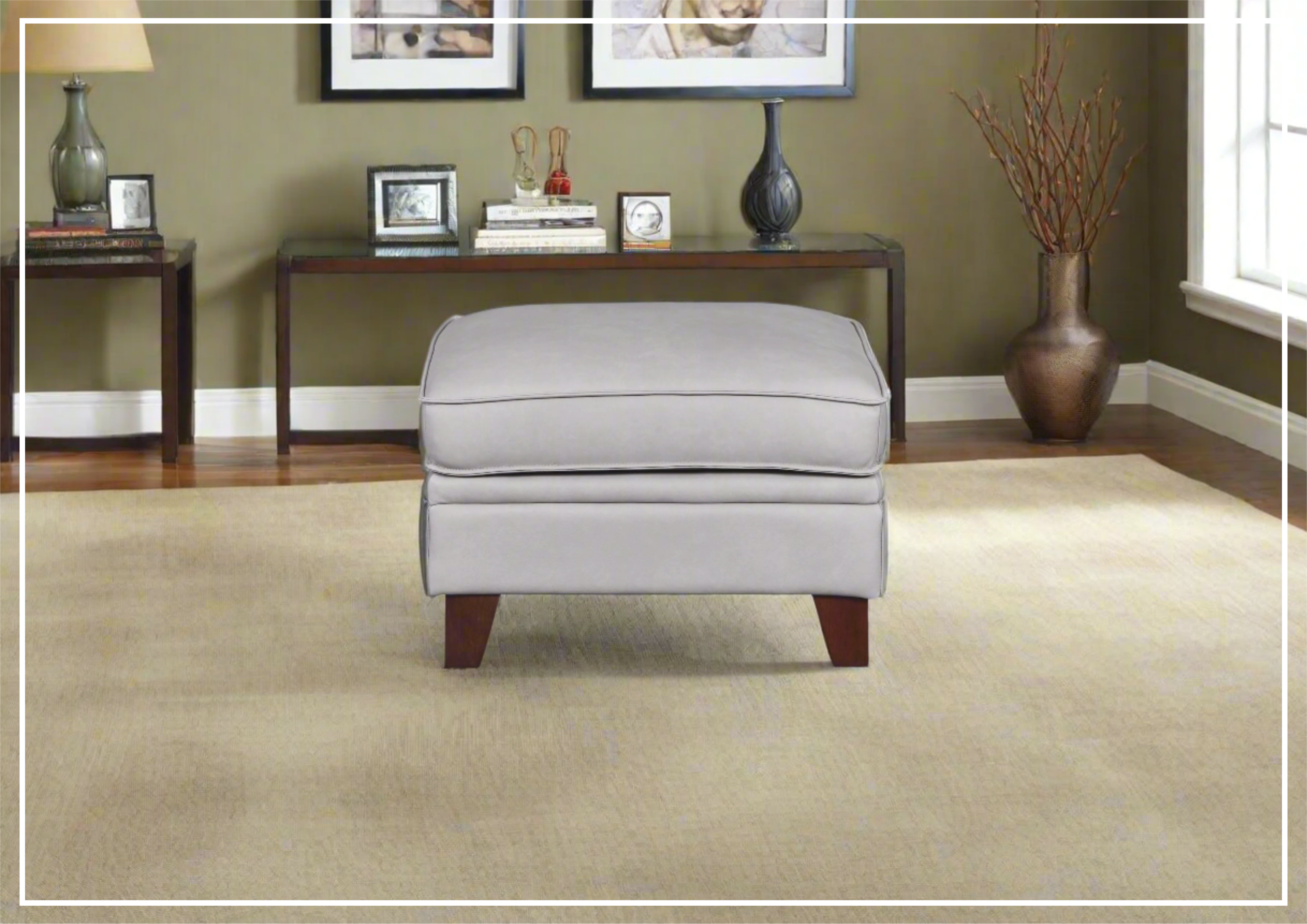 Gio Italia Home Samson Genuine Leather Ottoman in Gray - Stylish Footrest & Extra Seating for Living Room, Bedroom, or Office