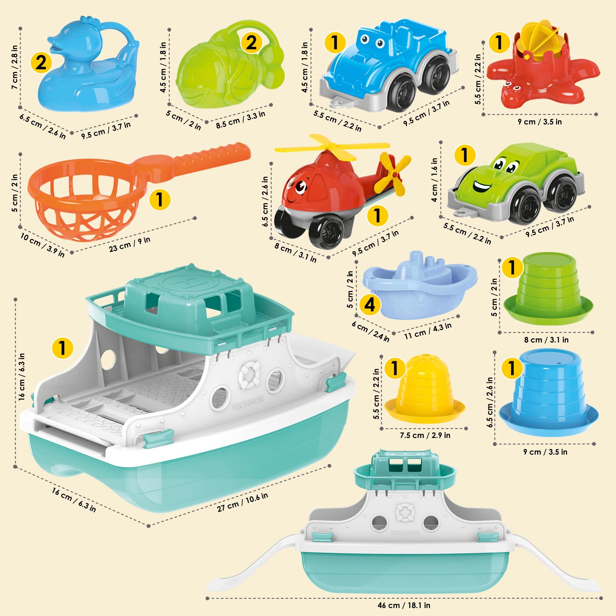 **Ferry Boat Toys Set with Helicopter & 2 Cars | Toddler Bath Toys for Boys & Girls | Stacking Cups & Water Play Boats | Fun Learning & Sensory Play for Bathtime & Pool**