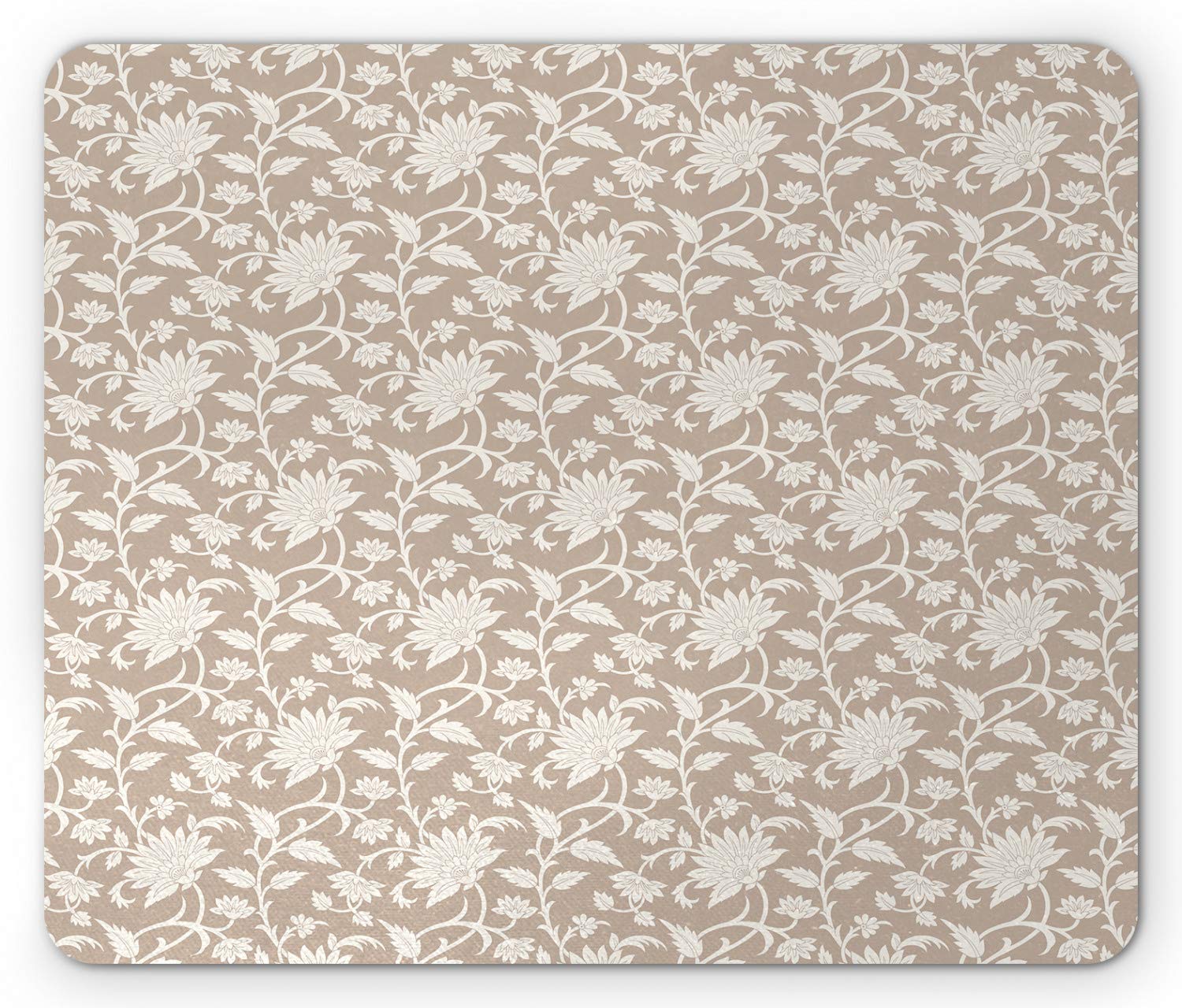 Ambesonne Floral Mouse Pad - Monochrome Floral Design with Abstract Leaves Pattern, Non-Slip Rubber Base, Standard Size Rectangle Mousepad in Tan Cream | Perfect for Office, Gaming & Home Computer Use