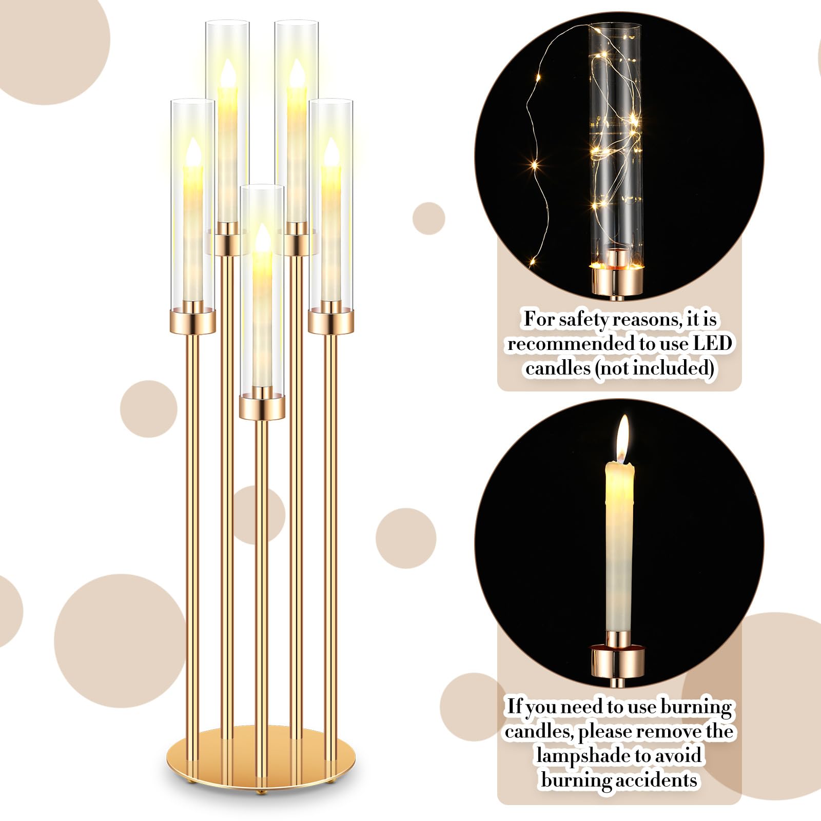 Tandefio 4-Piece 5-Arm Gold Candelabra Set - 35