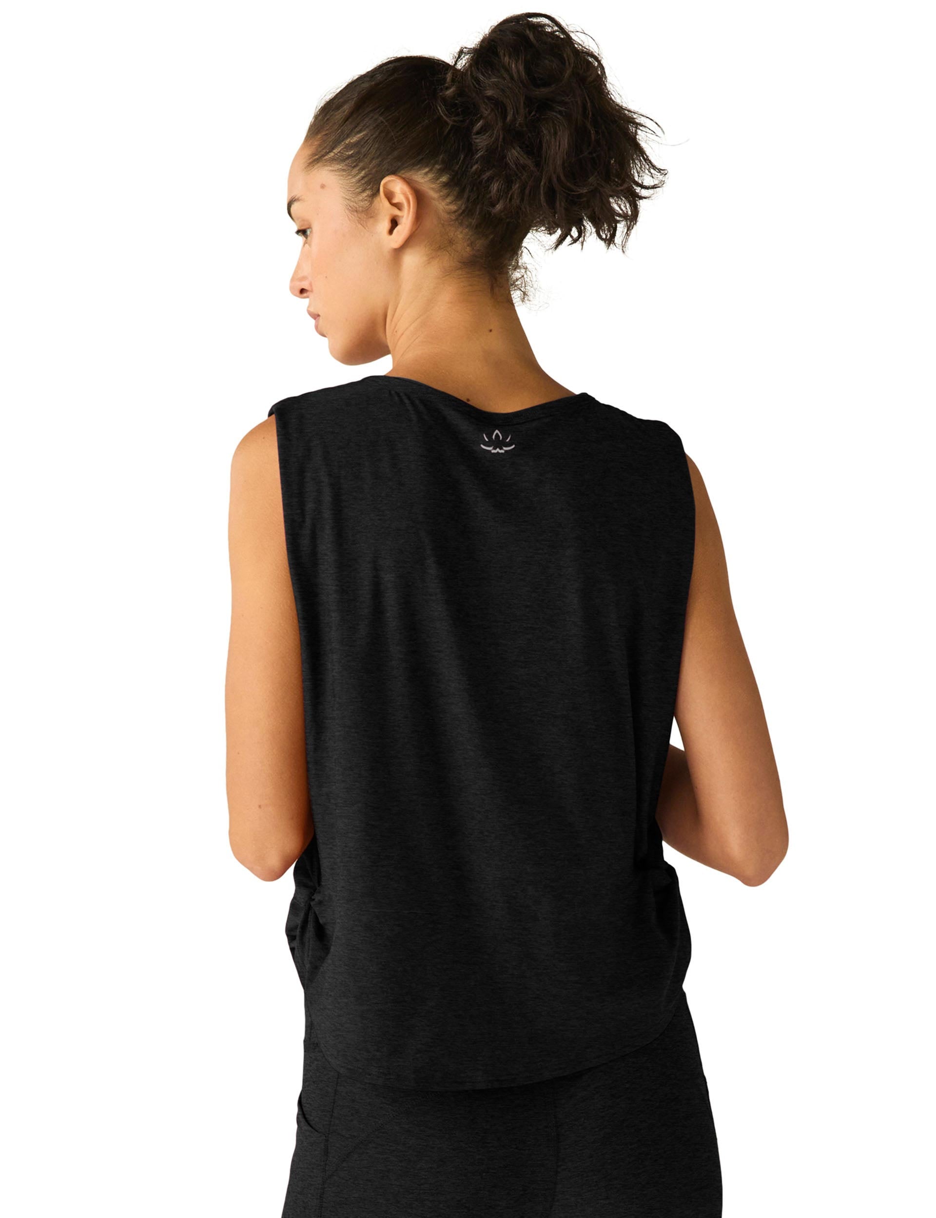 Lightweight Featherweight Side Note Twist Tank Top - Darkest Night Color for Yoga, Gym & Casual Wear