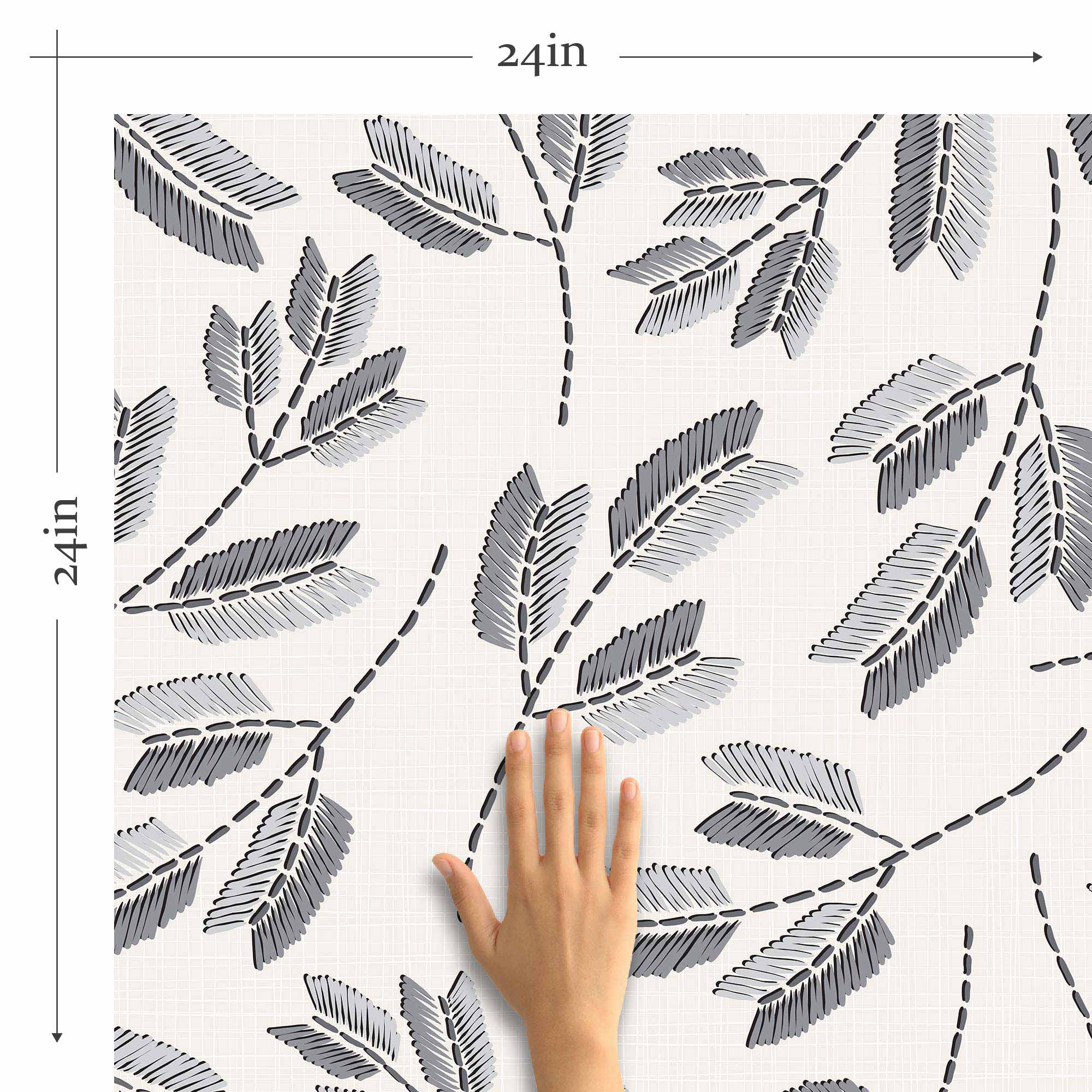 Grey Leaves Peel and Stick Removable Wallpaper - Self-Adhesive Decorative Wall Covering for Bedroom, Living Room, and Office Decor