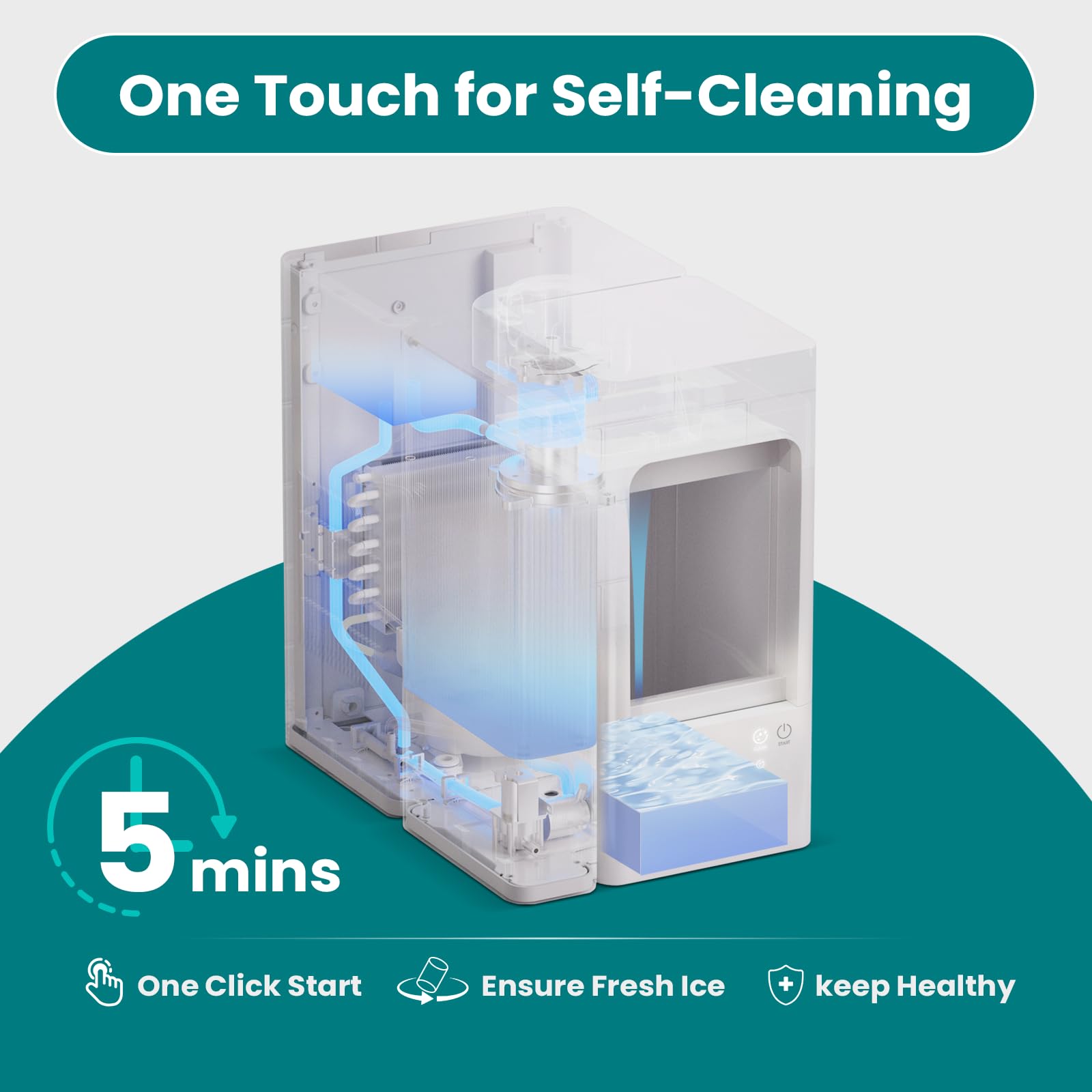 Gevi Adella Gemi Countertop Nugget Ice Maker - 40 lbs/24H Chewable Pellet Ice Machine with 1 Gallon Side Tank & Portable Ice Basket, Self-Cleaning for Home, Office, Party & Outdoor Use