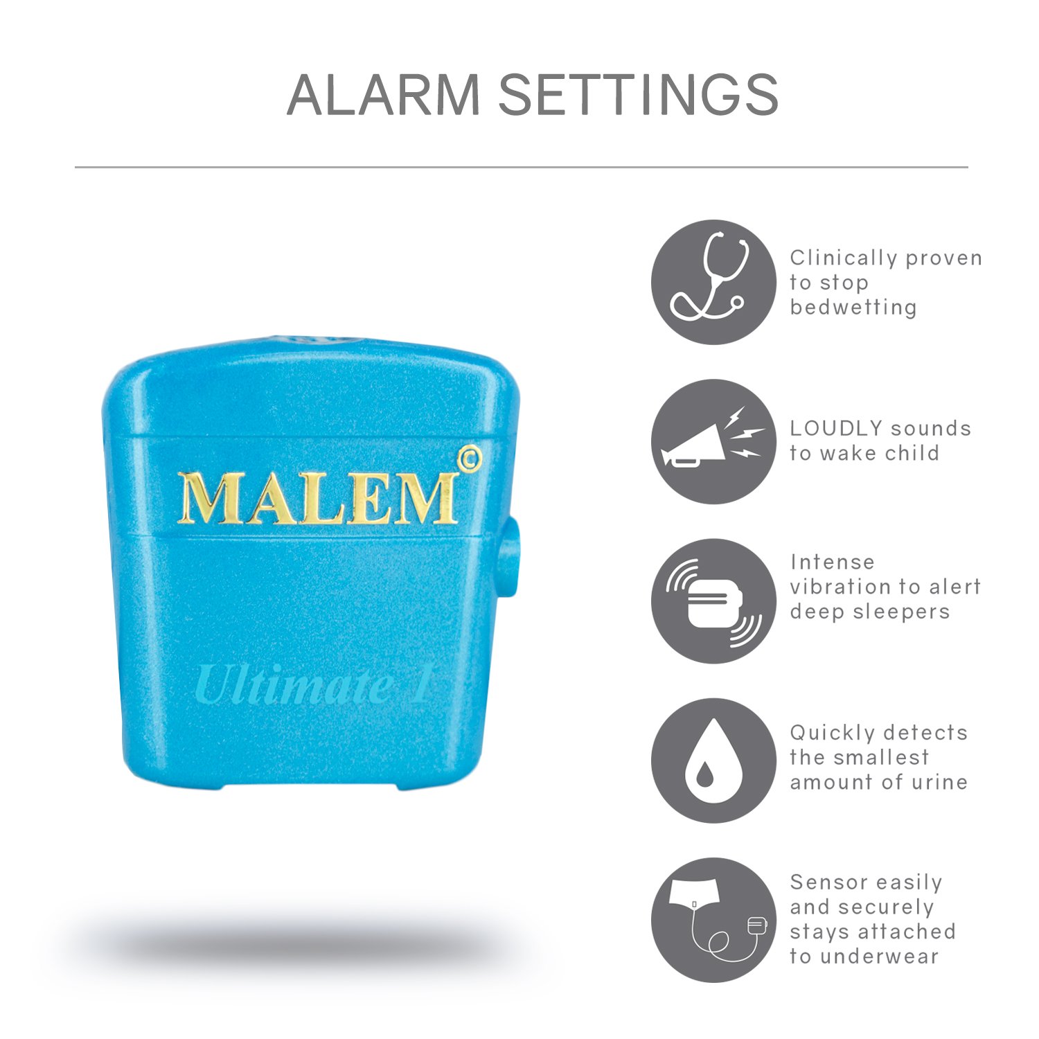 Malem Ultimate Bedwetting Alarm for Kids - Loud Sound & Strong Vibration Enuresis Alarm for Deep Sleepers | Award-Winning Bed Wetting Solution for Boys & Girls | Perfect for Overnight Protection & Potty Training