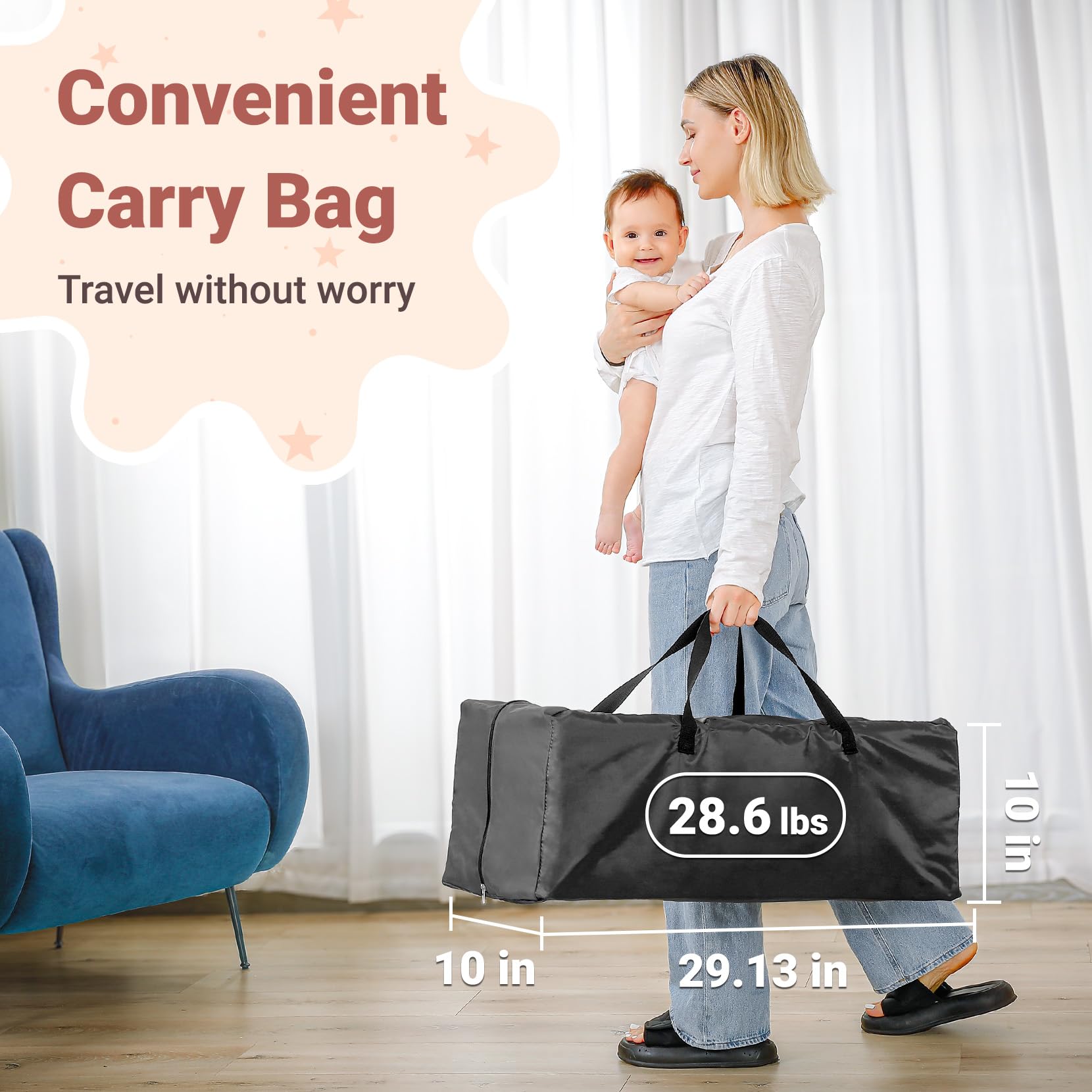ELEMARA 5-in-1 Multifunctional Pack n Play Baby Crib - Adjustable Height Bassinet, Bedside Sleeper, Playpen with Diaper Changing Table & Removable Rocker - Portable Foldable Crib for Newborn to Toddler (Gray) | Perfect for Nursery, Travel & On-the-Go Parenting
