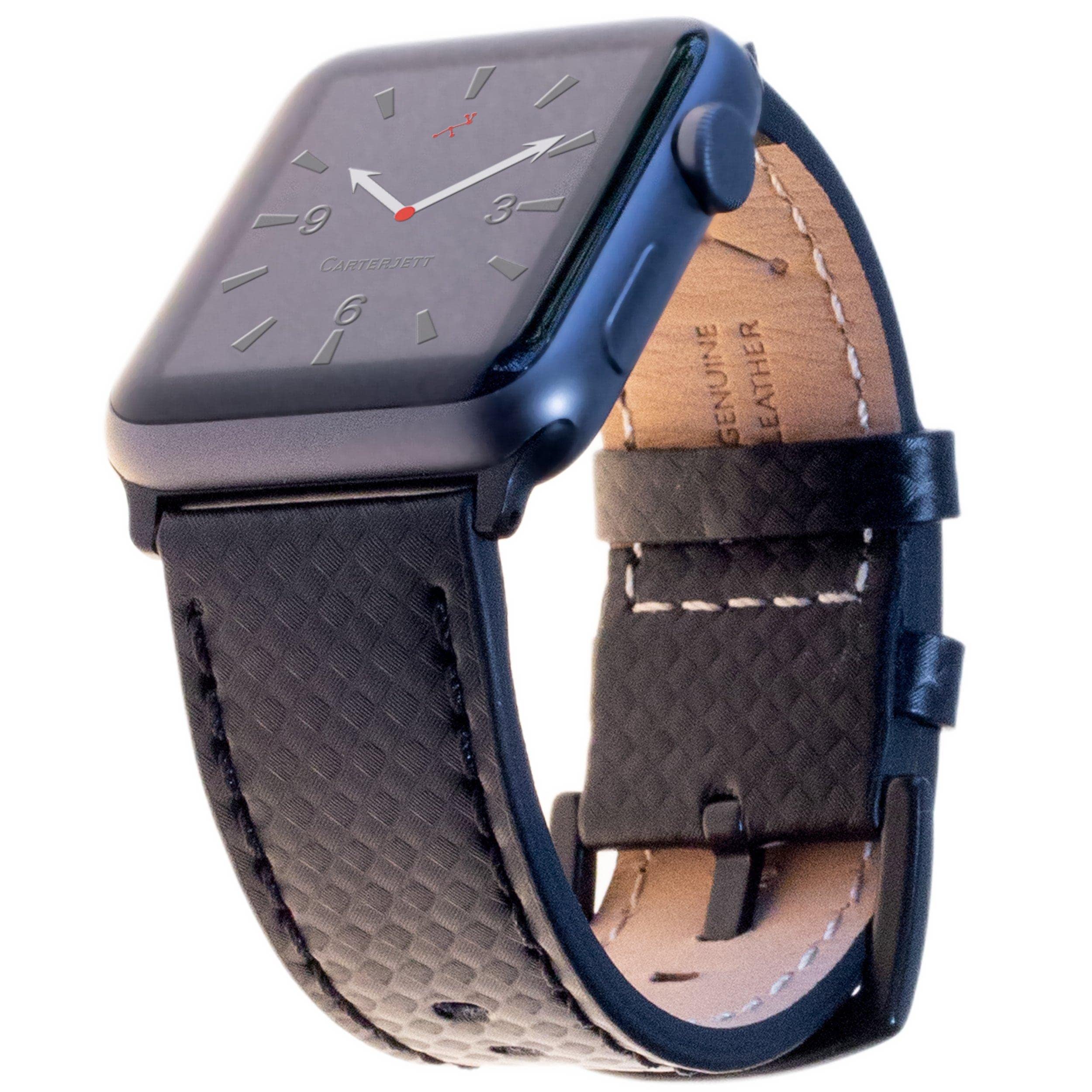 CARTERJETT Genuine Leather Bands for Apple Watch 49mm 46mm 45mm 44mm - Compatible with iWatch SE Series 10 & All Models - Premium Replacement Strap for Men & Women (Carbon Fiber M/L) - Perfect for Workouts, Office & Casual Wear