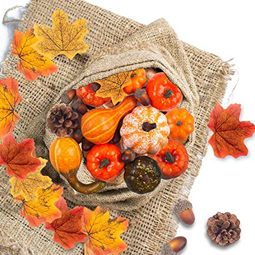 86Pcs Artificial Pumpkins, Fake Pumpkins with Acorns Pinecones Gourds & Maple Leaves - Thanksgiving Decor, Halloween Decor, Fall Harvest & Autumn Party Decorations - Perfect for Home, Porch, Table Centerpiece and Seasonal Displays