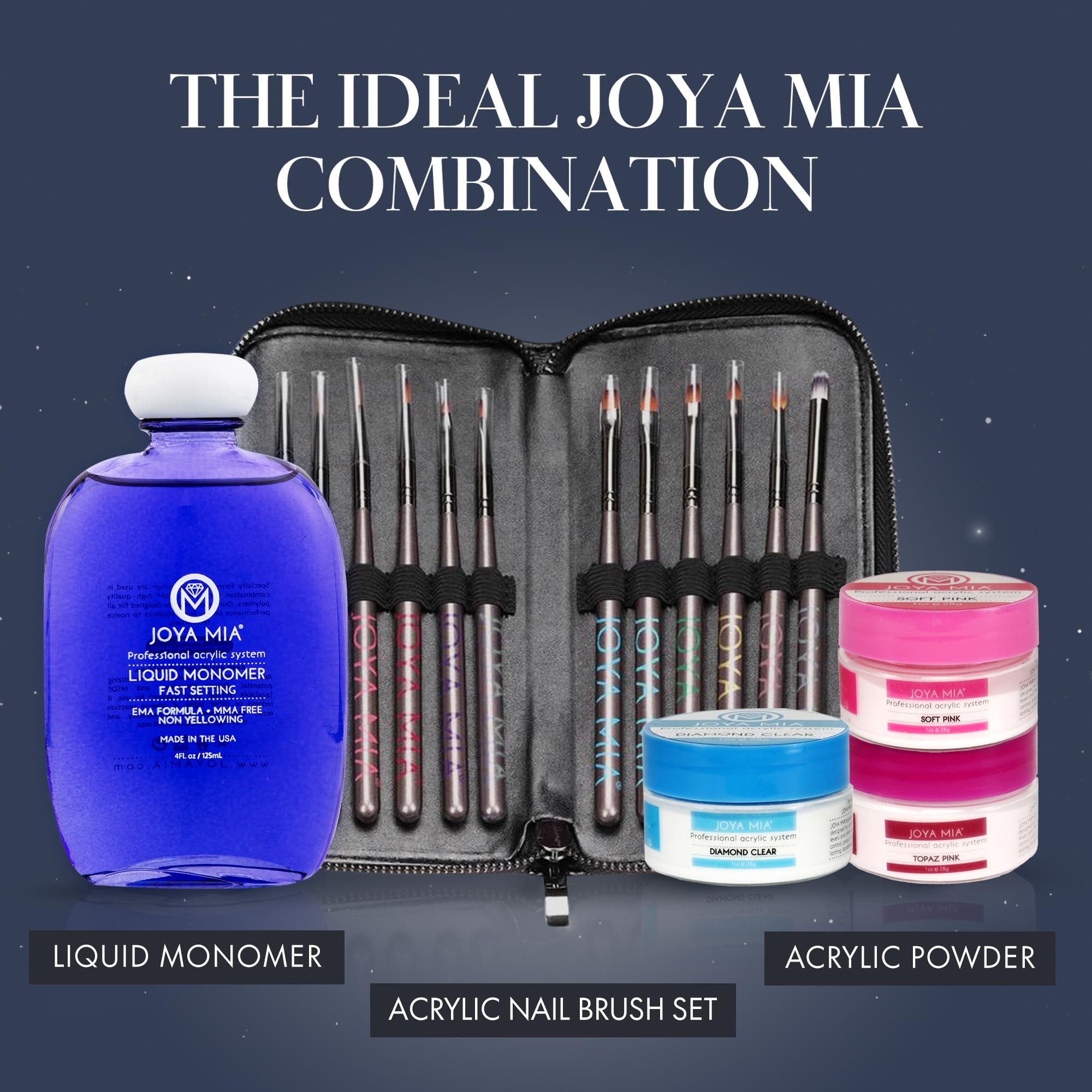 Premium 100% Pure Kolinsky Sable Acrylic Nail Brush Set - Professional Nail Art Tools for Gel Polish Application by Joya Mia (Black, 5-Piece Set) - Perfect for Salon, Home Manicures & Nail Art Designs