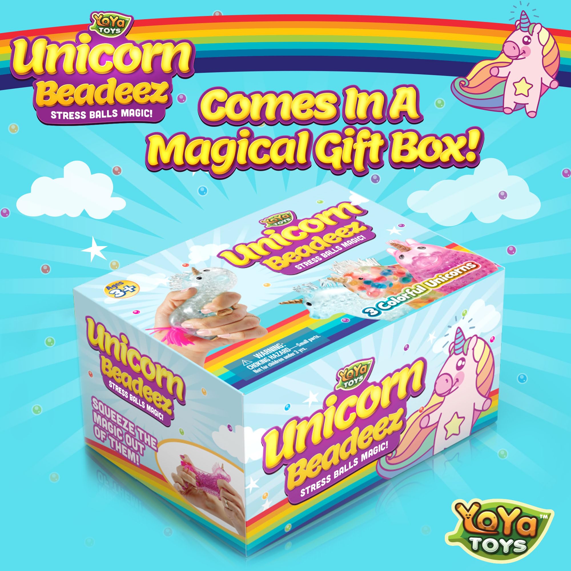 Yoya Unicorn Fidget Squishy Ball - 3 Pack Super Soft Stress Relief Toys for Kids & Adults | Perfect Sensory Toy for ADHD, Anxiety & Autism | Fun Office Desk & Classroom Fidget Toy | Great Gift for Birthdays, Christmas & Party Favors