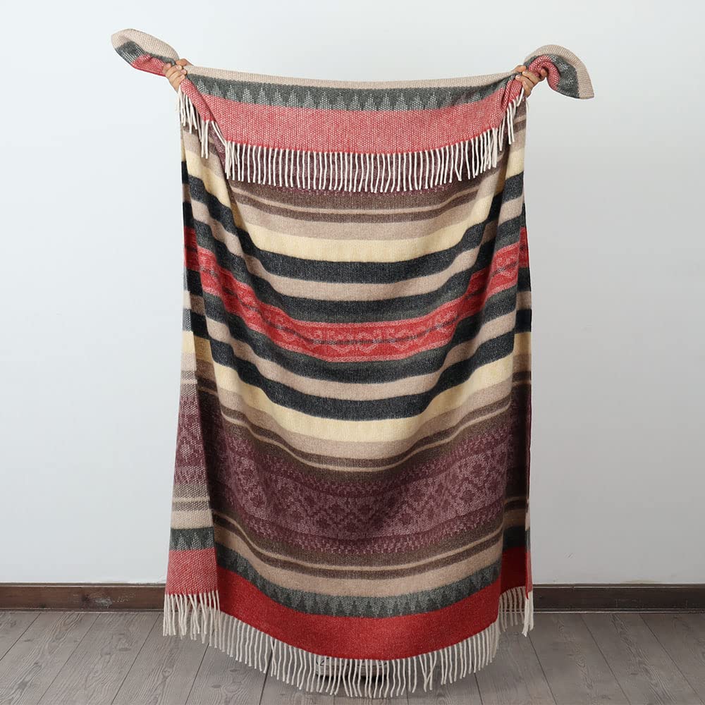 Premium Alpaca Wool Blanket - Soft & Warm Throw for Bed, Couch, Sofa - Cherokee Design - 72