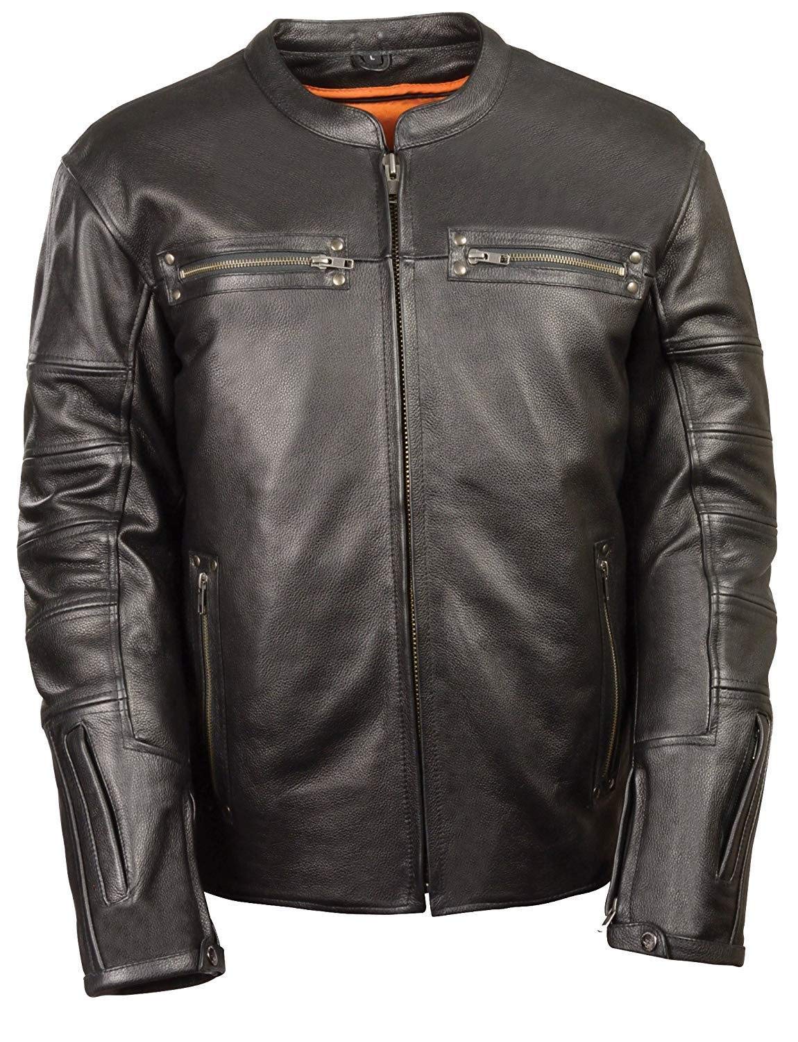 Milwaukee Leather MLM1590 Men's Vintage Black Leather Motorcycle Jacket - Stretch Panels for Comfort - Perfect for Riding, Casual Wear & Urban Fashion