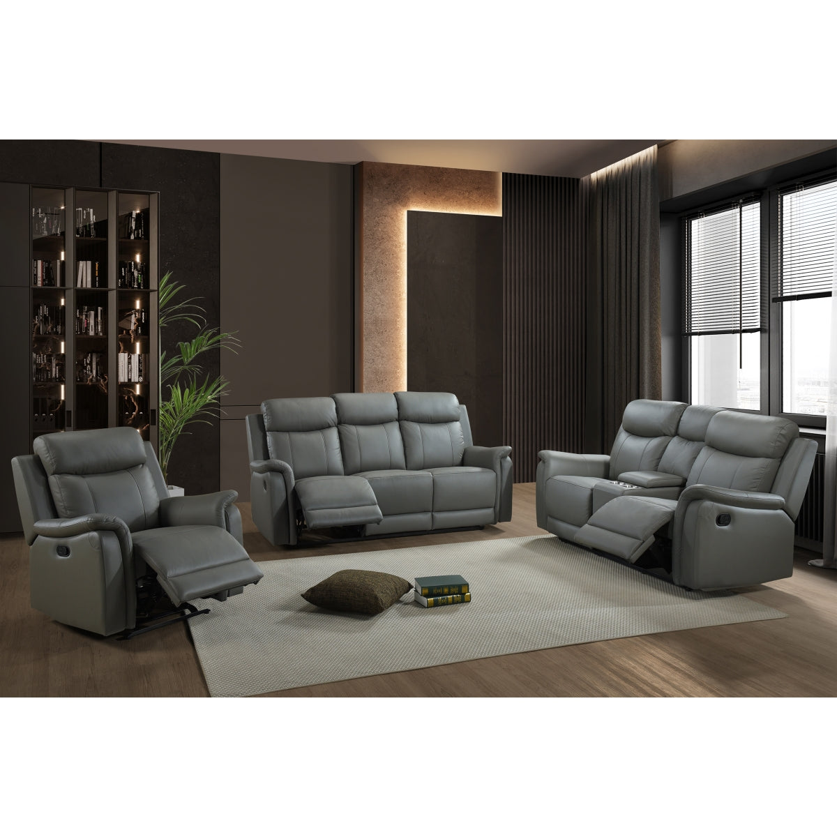 Grey Leather Reclining Loveseat - Modern Faux Leather Recliner Sofa for Living Room, Home Theater & Lounge - Comfortable Two-Seater with Adjustable Backrest