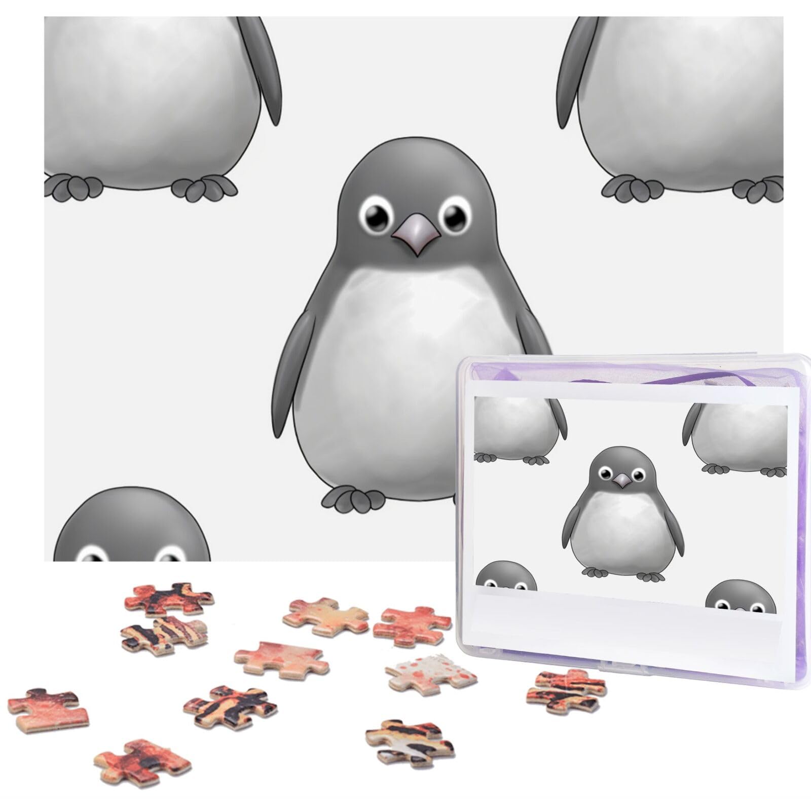 500-Piece Custom Penguin Jigsaw Puzzle for Adults - Personalized Wooden Photo Puzzle with Grey Penguin Design - Classic Family Board Game for Wedding, Birthday & Valentine's Day Gifts (20.4