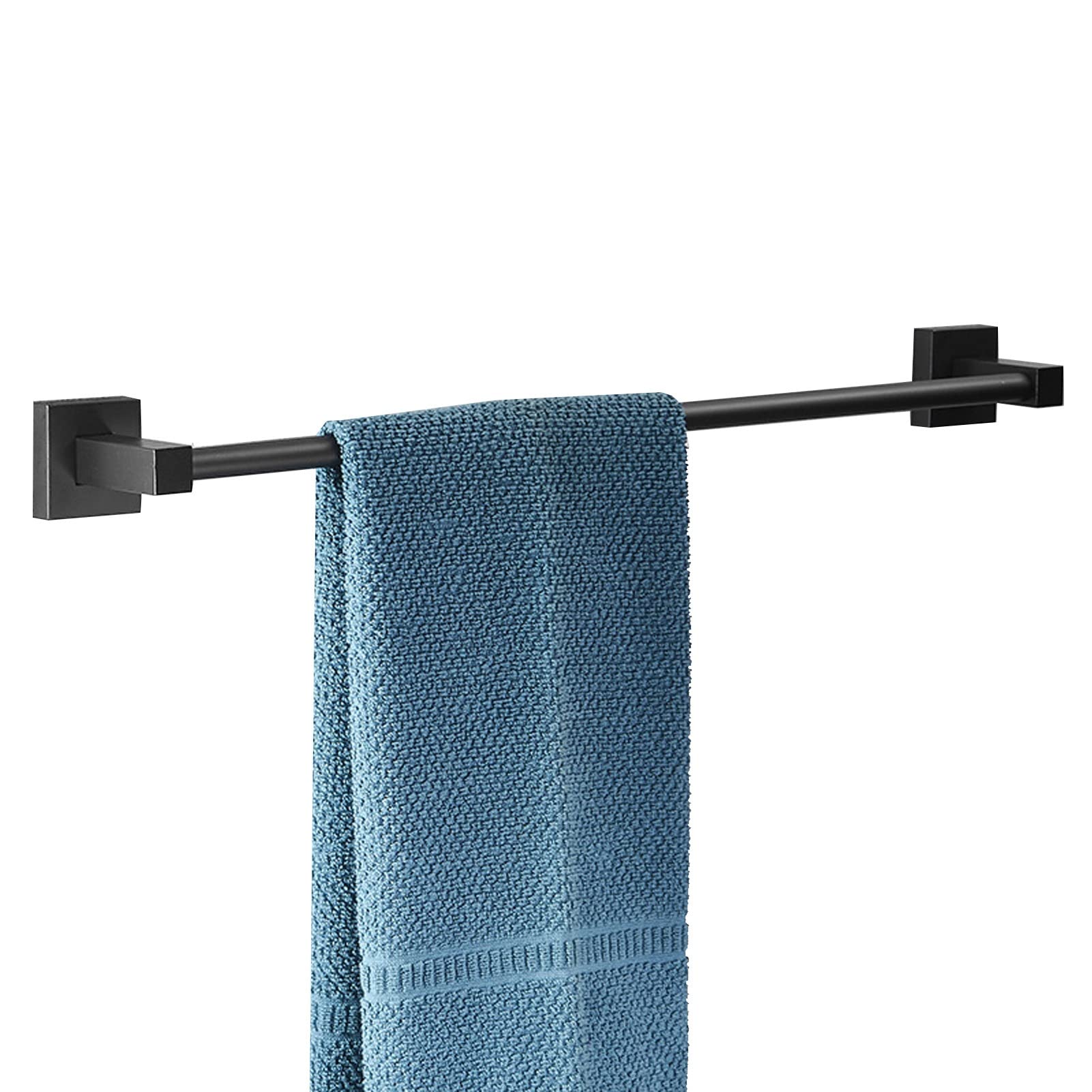 Premium Matte Black Stainless Steel Wall Mounted Towel Bar Rail - 60cm (23.6 Inch) Adjustable Single Towel Holder with Screws for Bathroom, Kitchen & Laundry Room - Perfect for Hanging Dish Cloths, Hand Towels & Bath Towels