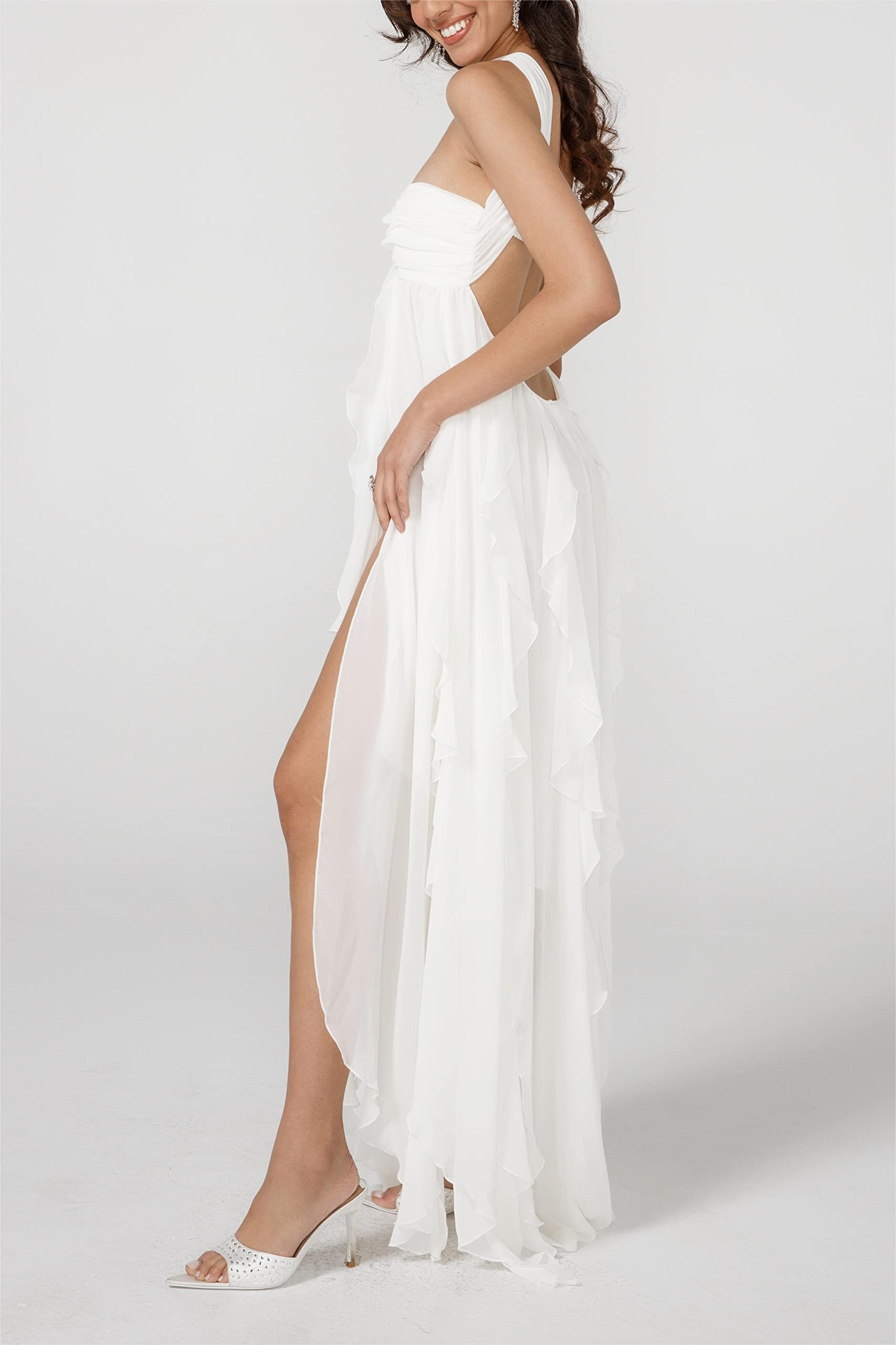SOLILOQUY Women's Strapless Off Shoulder Wedding Dress with Ruffle Mesh - Elegant Bridal Tube Gown for Evening, Maxi Long Dresses - Perfect for Weddings, Prom, Formal Events & Special Occasions