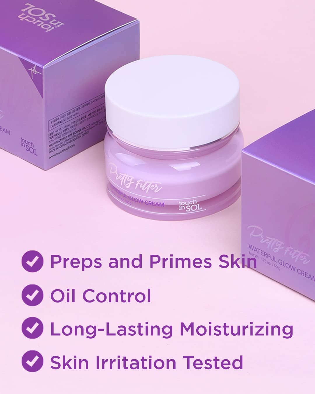 Touch in Sol Hydrating Face Moisturizer Gel Cream 1.76 oz - Lightweight Day & Night Moisturizing Cream with Hyaluronic Acid & Collagen for Plumped Skin - Waterful Glow Cream for Dry & Sensitive Skin - Perfect for Daily Skincare Routine & Makeup Prep