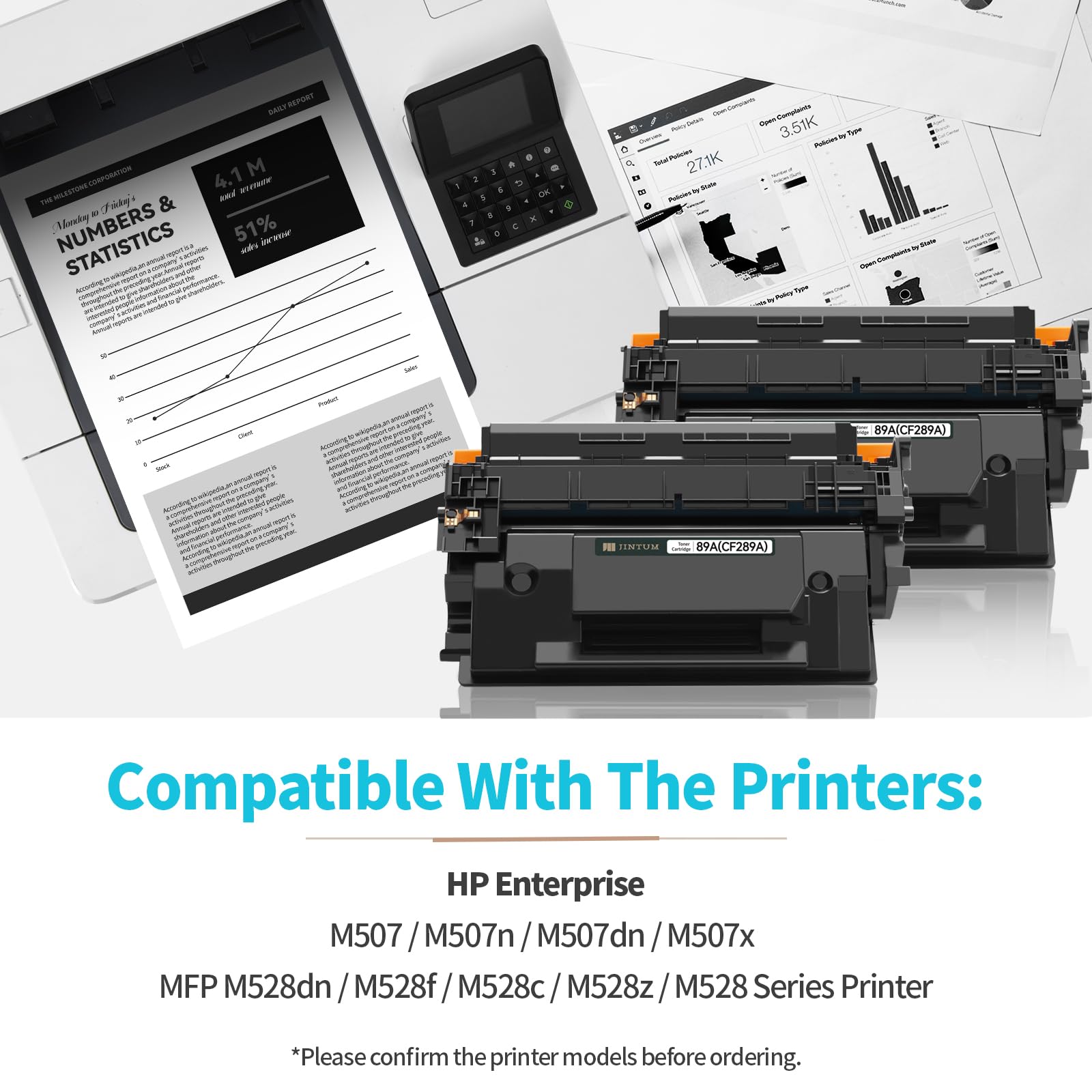 JINTUM 89A Compatible Black Toner Cartridge Replacement for HP 89A/89X/89Y CF289A/CF289X/CF289Y - Works with HP Enterprise M507/M507n/M507dn/M507x MFP & M528dn/M528f/M528c/M528z/M528 Printers (Pre-Installed Chip) - Ideal for Office Printing & High-Volume Business Documents