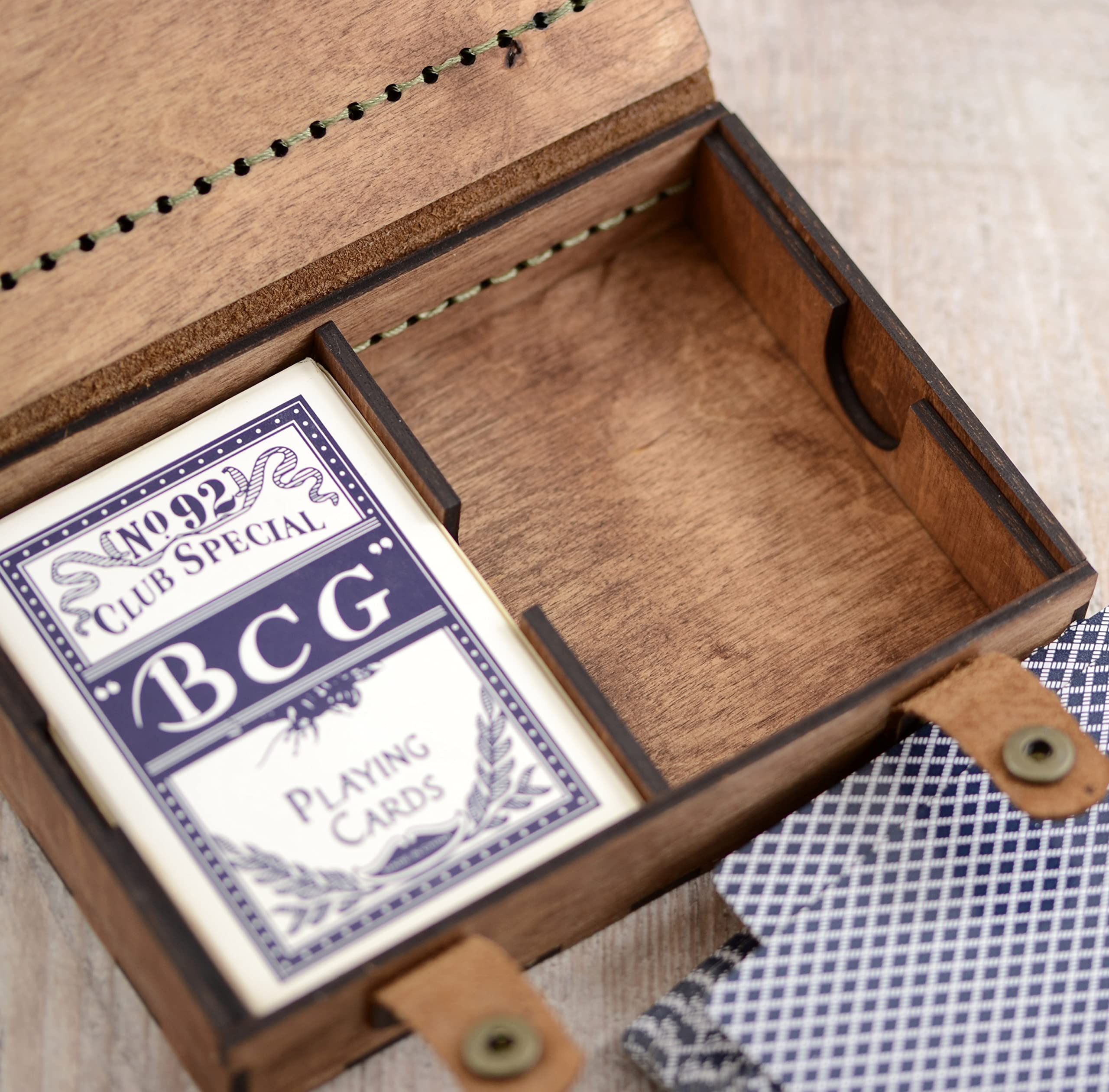 Personalized Wooden Playing Card Storage Box - Handmade 2 Deck Holder for Bridge & Poker Players - Unique Anniversary Gift for Couples - Perfect for Game Nights, Travel & Collectible Card Storage