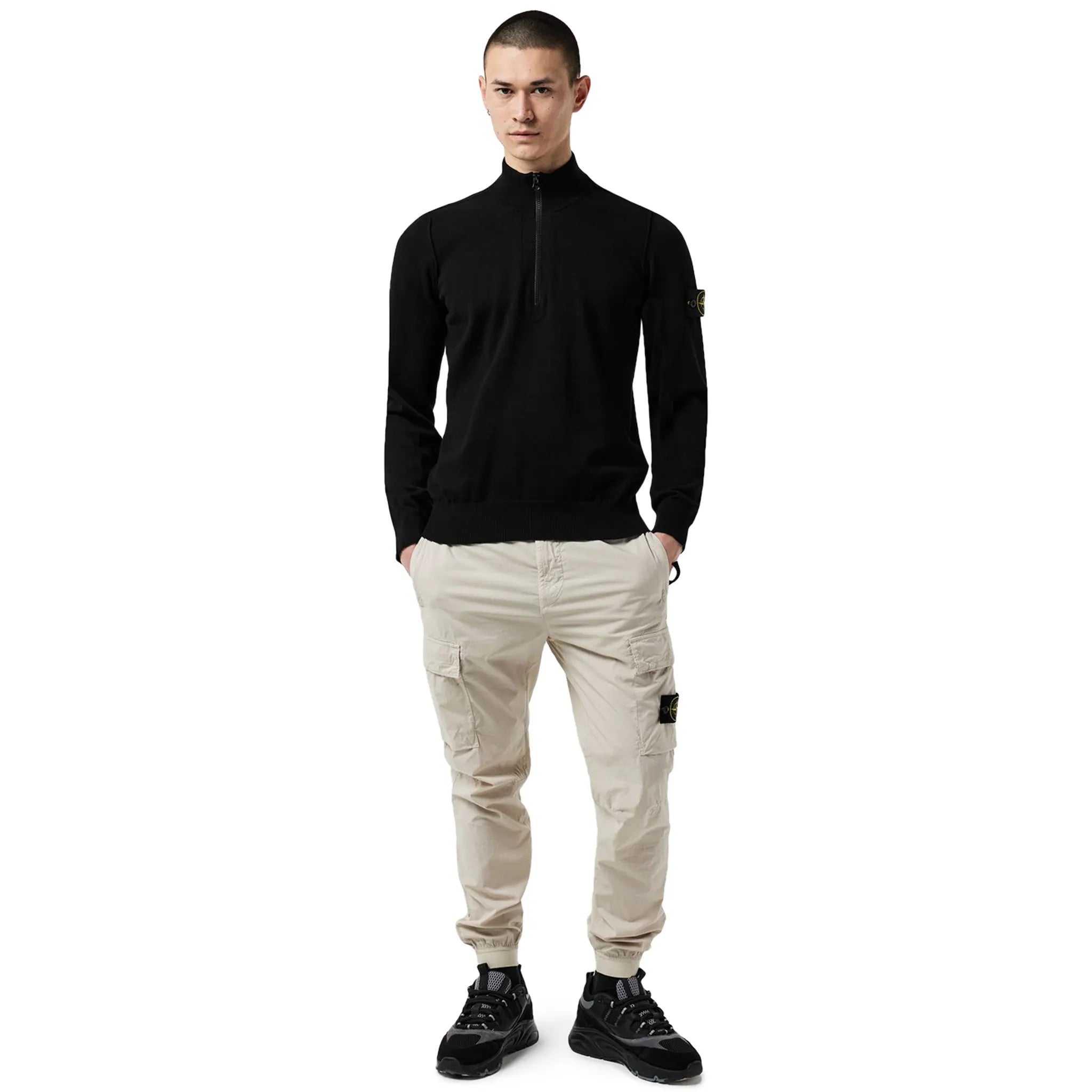 Stone Island Men's Quarter Zip Black Knit Sweatshirt | Lightweight Pullover for Casual Wear & Outdoor Activities