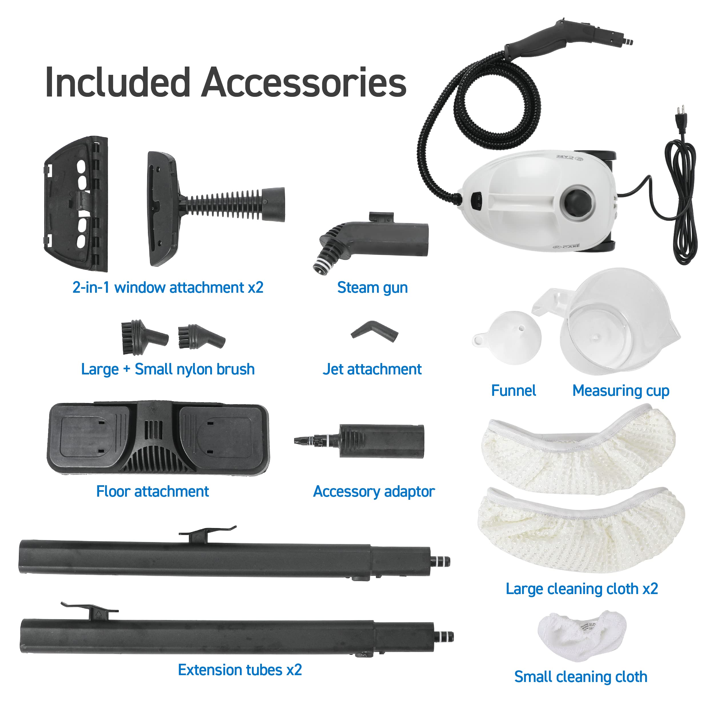 1500W Powerful Steam Cleaner for Clothes, Floors, Carpets & Car Seats - Multipurpose Steamer with Accessory Kit - Portable Home & Auto Cleaning Solution for Stains, Odors & Sanitizing
