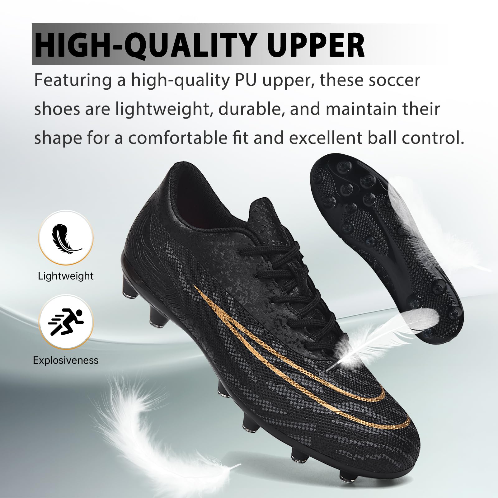 Men's & Women's Soccer Cleats - Lightweight Football Shoes for Adults & Big Boys - AG Studs for Firm Ground - Perfect for Training, Matches & Outdoor Sports