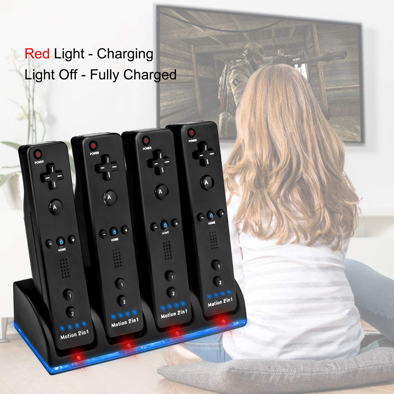 TechKen 4-Pack 2800mAh Rechargeable Batteries for Wii Remote Controller with Charging Dock Station (Black) - Perfect for Gaming, Home Entertainment & Long Play Sessions
