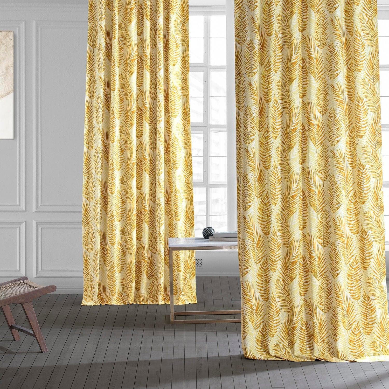 Eternal Gold Floral Printed Blackout Curtains - Kupala 100% Cotton Room Darkening Drapes for Bedroom & Living Room - Elegant Home Decor & Light Blocking Window Treatments