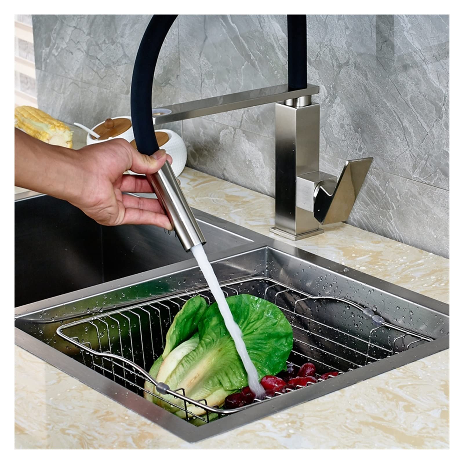 Brushed Nickel Modern Kitchen Faucet - Single Handle Deck Mount Pull Down Sprayer with Swivel Spout for Easy Cleaning - Perfect for Small Kitchens & Gifts