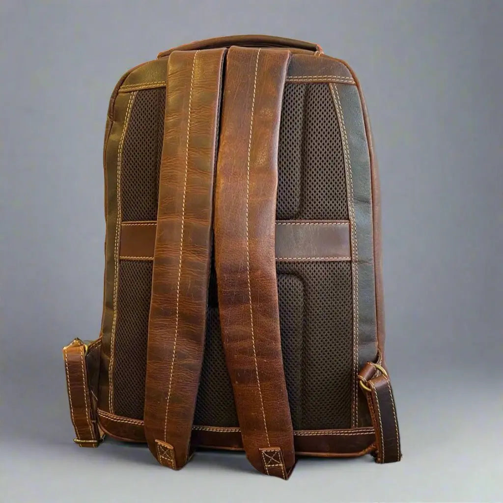 Premium MET Two Adjustable Strap Leather Backpack for Men & Women - Durable Travel & Work Commuter Bag - Perfect for Office, School & Outdoor Adventures