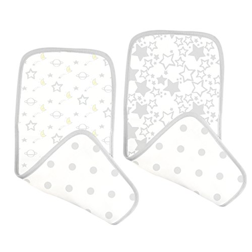 SwaddleDesigns Premium Cotton Muslin Baby Burp Cloths - Soft & Absorbent Set of 2 - Sterling Goodnight Starshine Design - Perfect for Newborns, Feeding & Spit-Up Protection