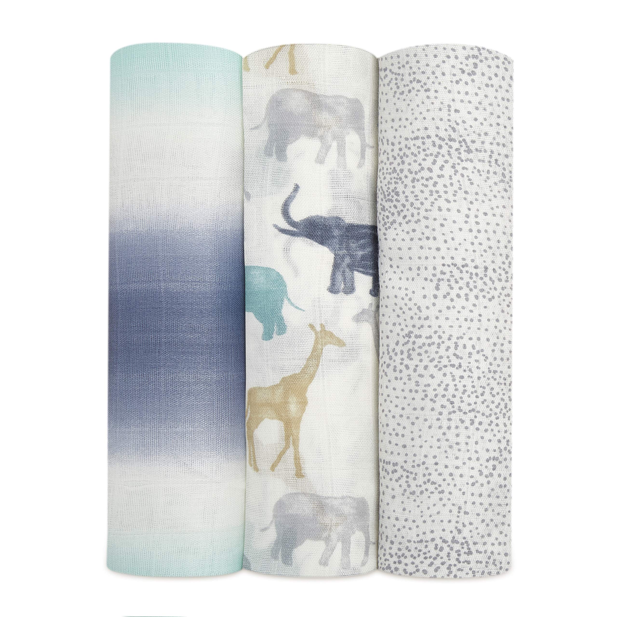 aden + anais Premium Silk Soft Swaddle Blanket Set - 3 Pack, Boutique Muslin Baby Blankets for Newborns & Infants, Breathable & Gentle for Boys & Girls, Perfect Baby Shower Gift & Nursery Essential - Expedition Collection