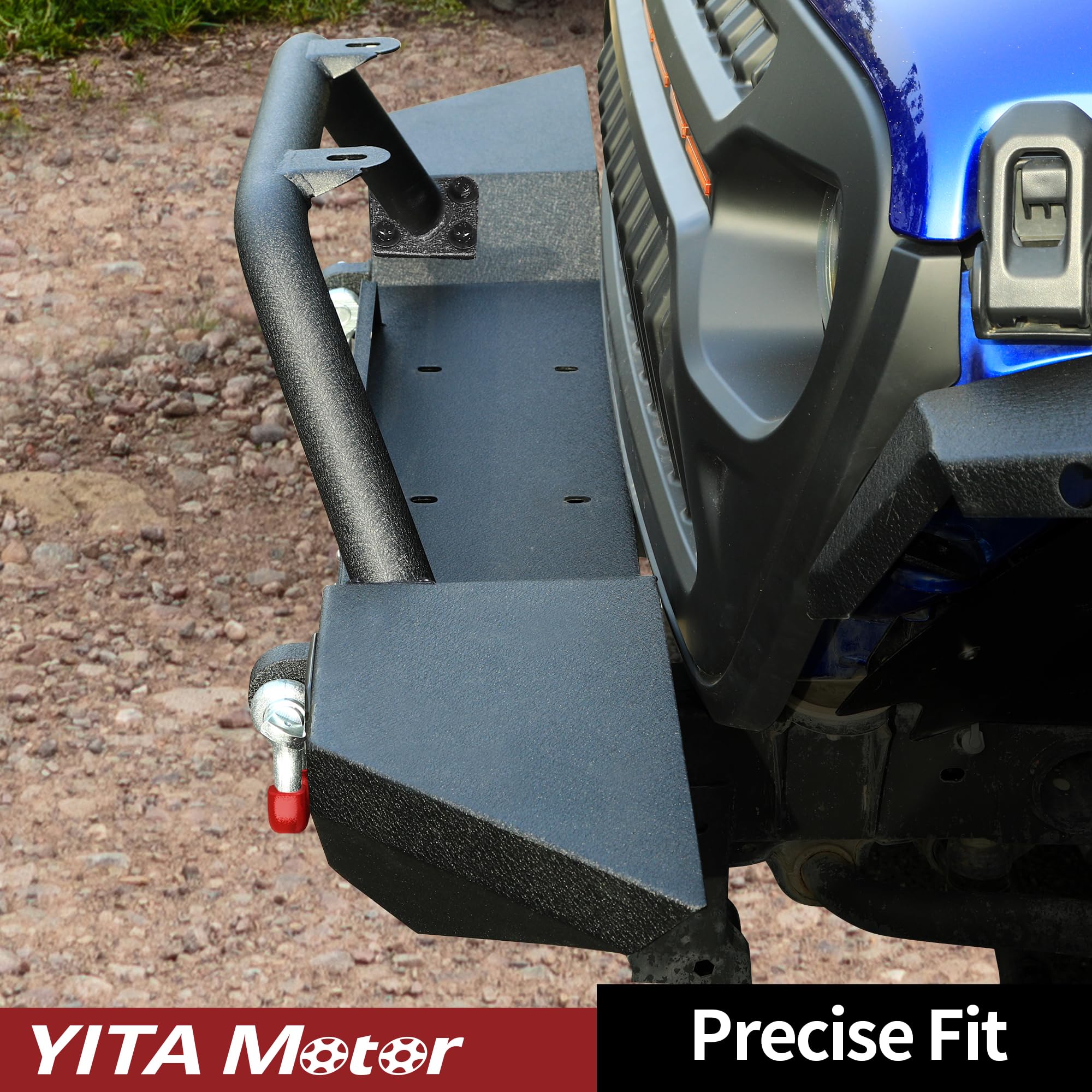 YITAMOTOR Heavy Duty Front Bumper for 2018-2025 Jeep Wrangler JL & 2020-2025 Jeep Gladiator - Rock Crawler Off-Road Bumper with 4 LED Lights & 2 D-Rings - Perfect for Off-Roading, Trail Riding & Jeep Modifications