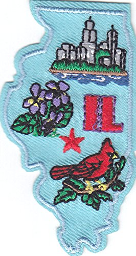 ILLINOIS State Shape Iron On Embroidered Applique Patch - Midwest Souvenir, DIY Craft, Jacket & Backpack Decoration for Travelers and Collectors