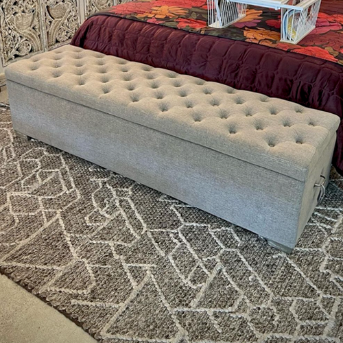 Grey Linen Upholstered Storage Ottoman Bench with Lift Top - Blanket Box for Bedroom, Living Room & Nursery Organization