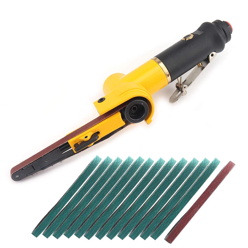 38 Pneumatic Air Belt Sander Kit with 14Pcs Sanding Belts (Grit 60/80/120) - Mini Air Belt Grinder Tool for Aluminum, Iron & Steel Metal Polishing - Perfect for Automotive, Woodworking & DIY Metal Projects