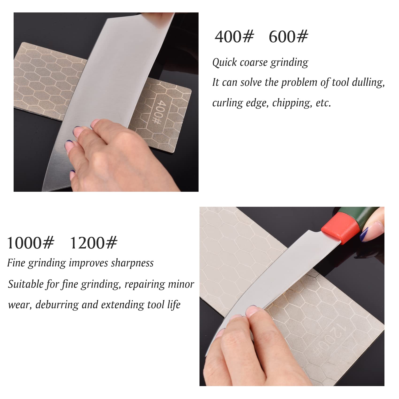 4 Piece Diamond Sharpening Stone Set - 400/600/1000/1200 Grit Whetstone with Honeycomb Surface & Non-Slip Base - Professional Knife Sharpener for Kitchen, Hunting, Camping & Outdoor Tools - Perfect for Sharpening Dull Knives, Scissors & Chisels