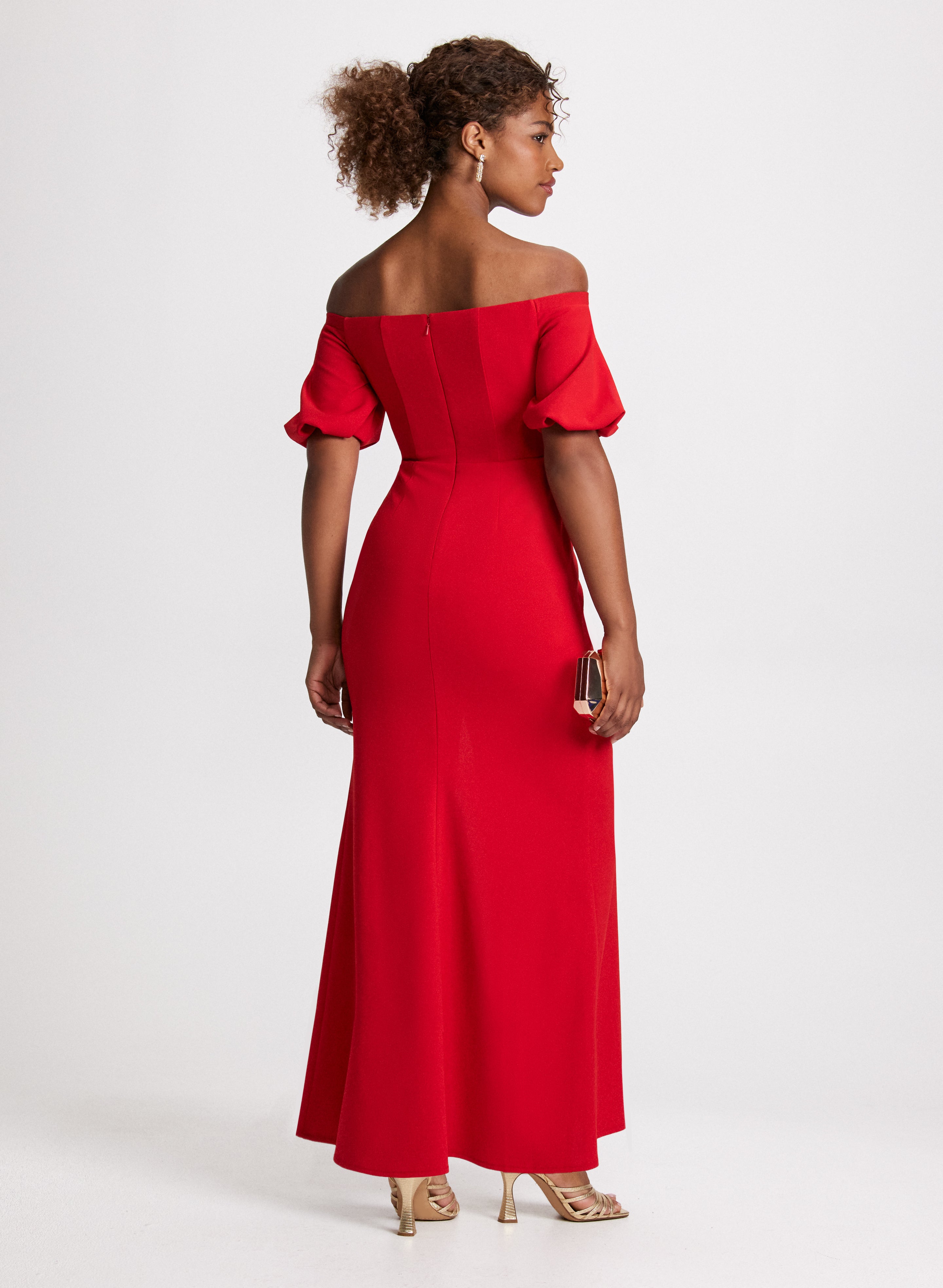Elegant Balloon Sleeve Front Slit Dress for Women - Flowy Party & Evening Gown - Perfect for Weddings, Date Nights & Special Occasions
