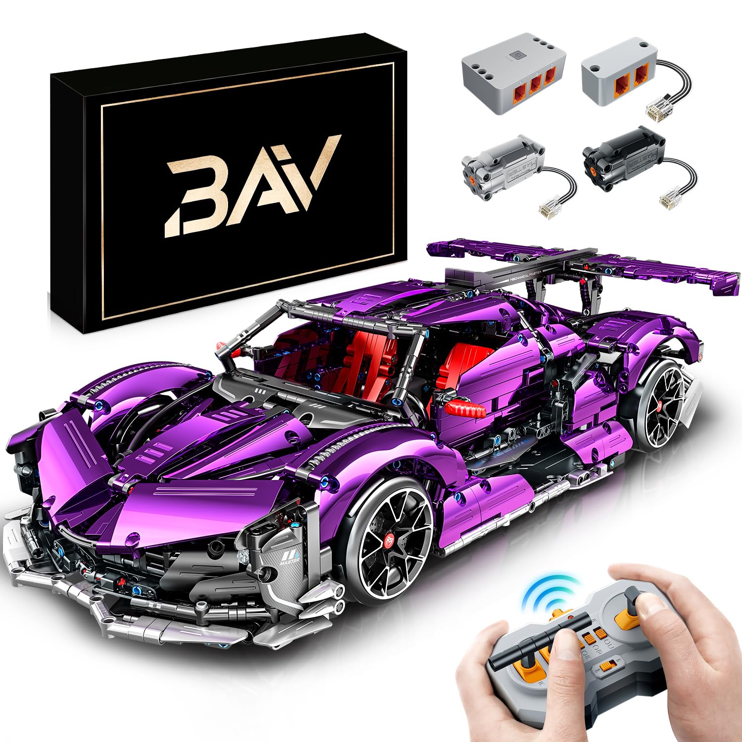 BAV 1:10 Scale Purple Plated Sports Car Building Kit - Collectible Remote Control Electric Drift Racing Model for Adults, Men & Teens - Perfect for Hobbyists, DIY Enthusiasts & RC Car Racing Fans